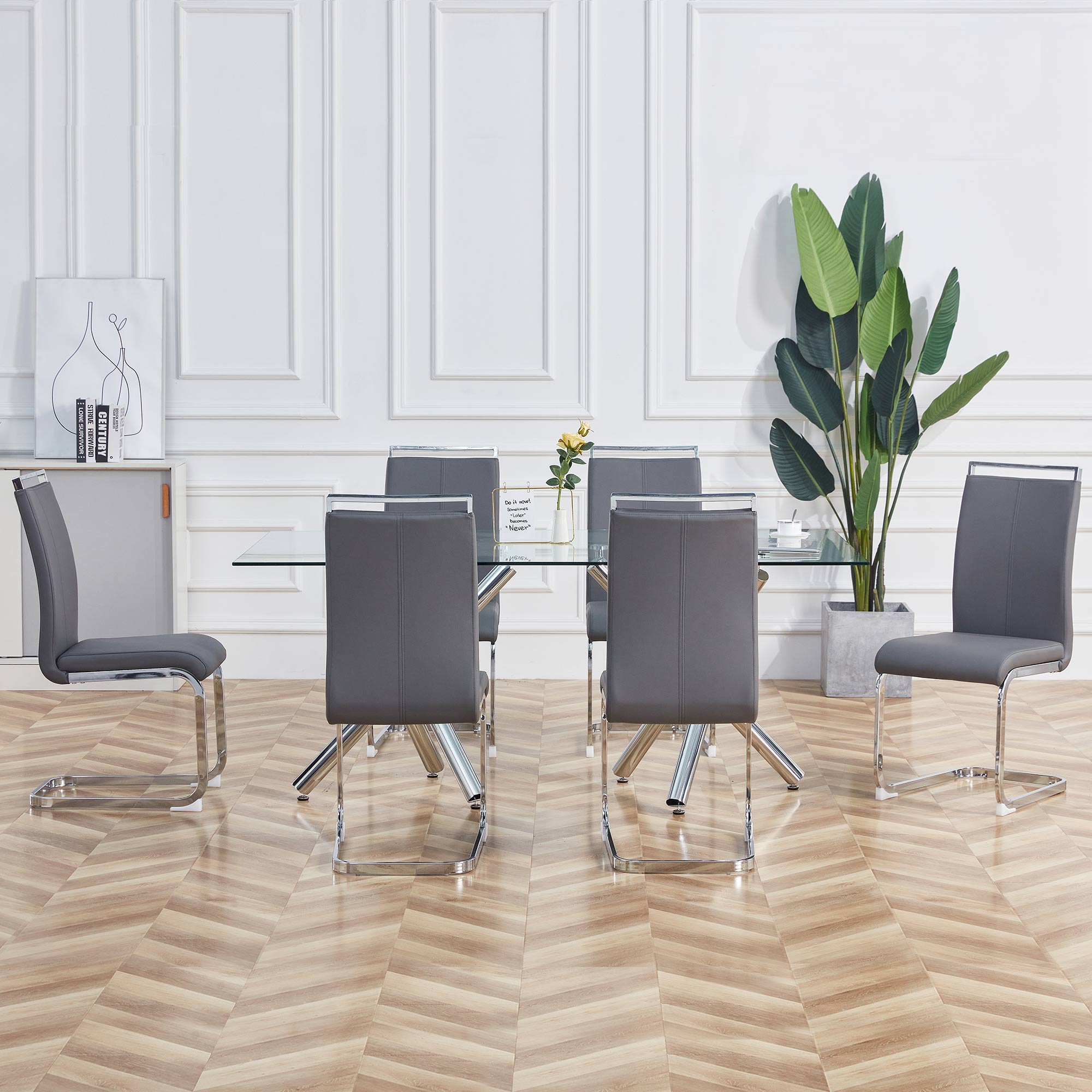 Logidon cantilever chairs set of 4 gray faux leather chrome frame