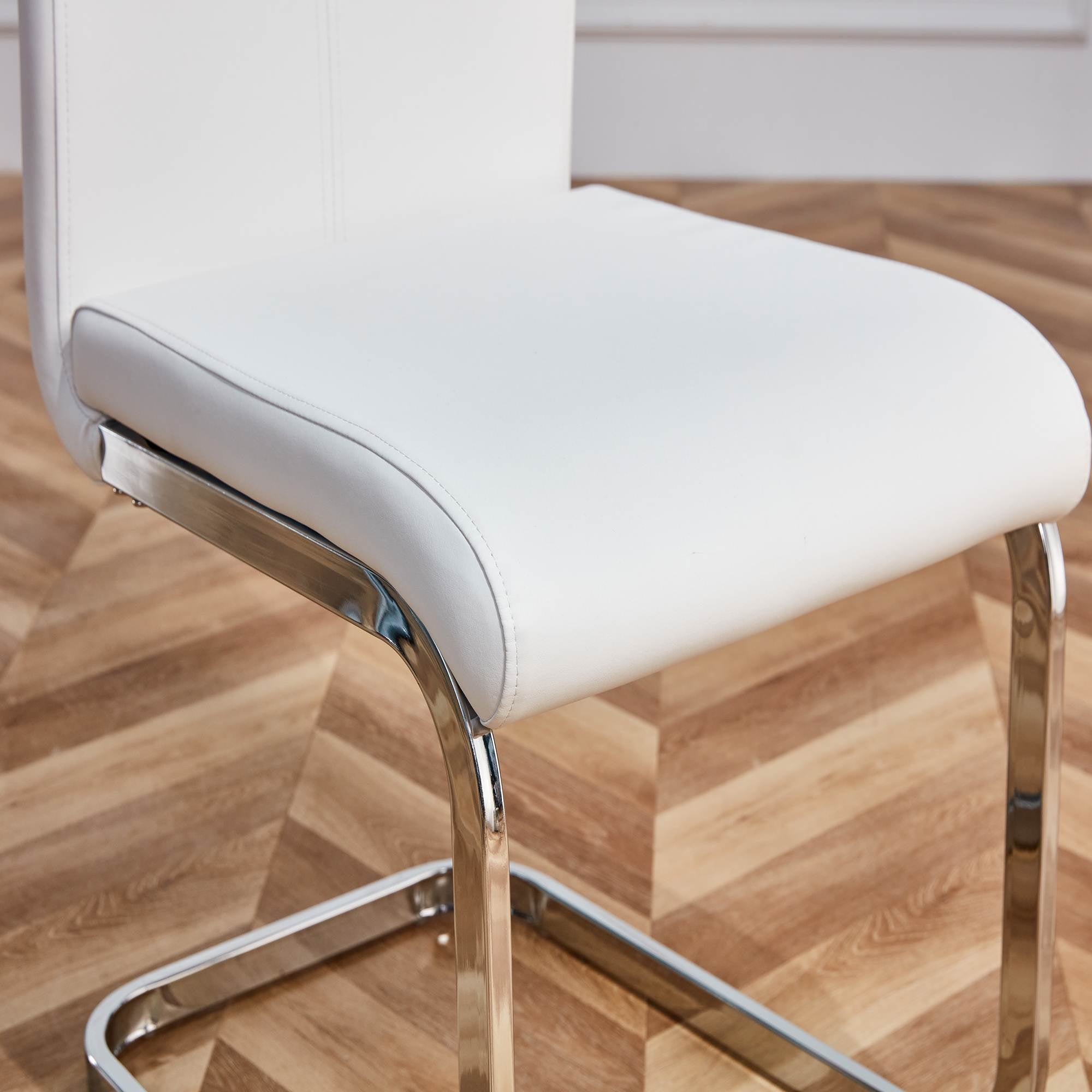 Logidon cantilever chair set white faux leather chrome-plated, 120 kg