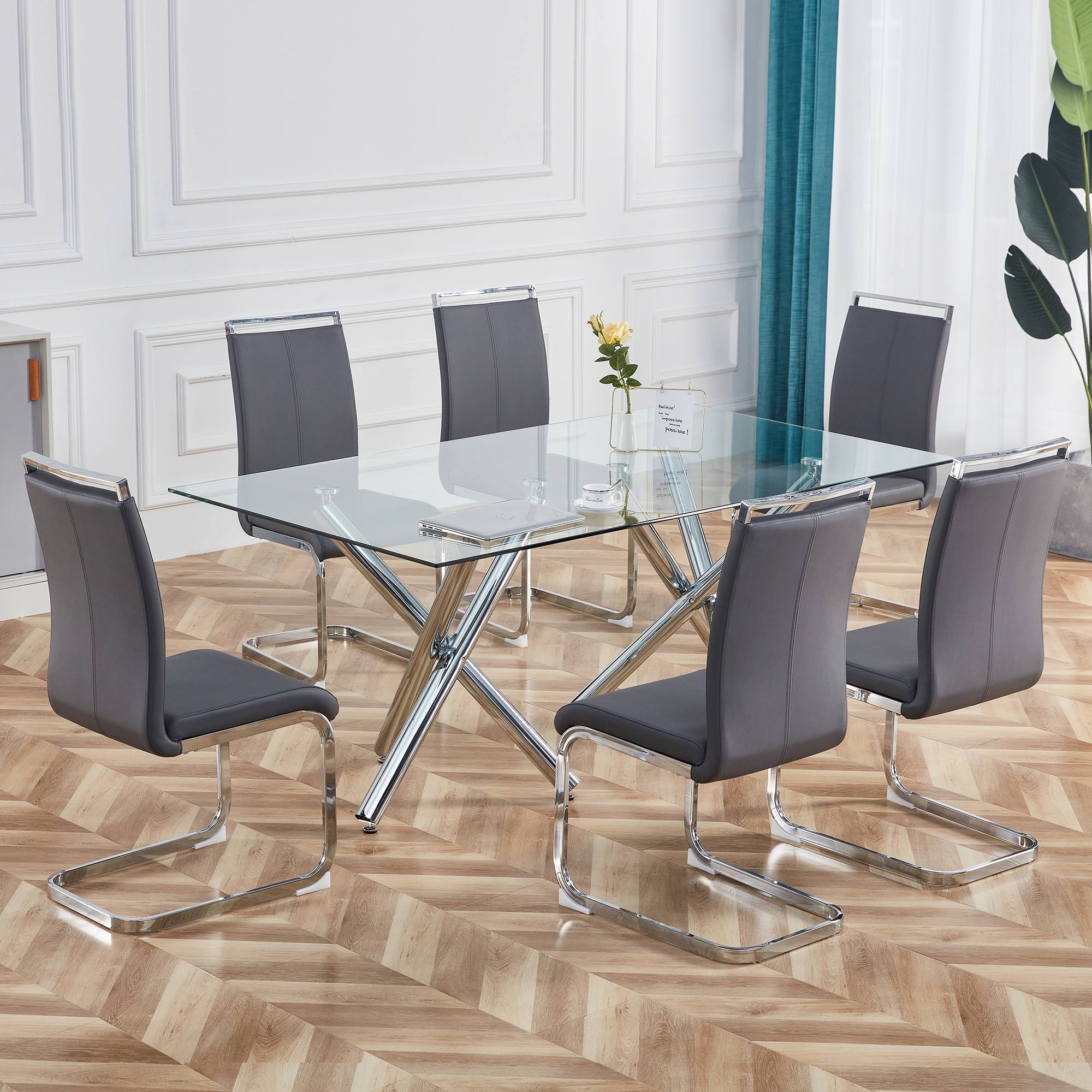 Logidon cantilever chairs set of 4 gray faux leather chrome frame
