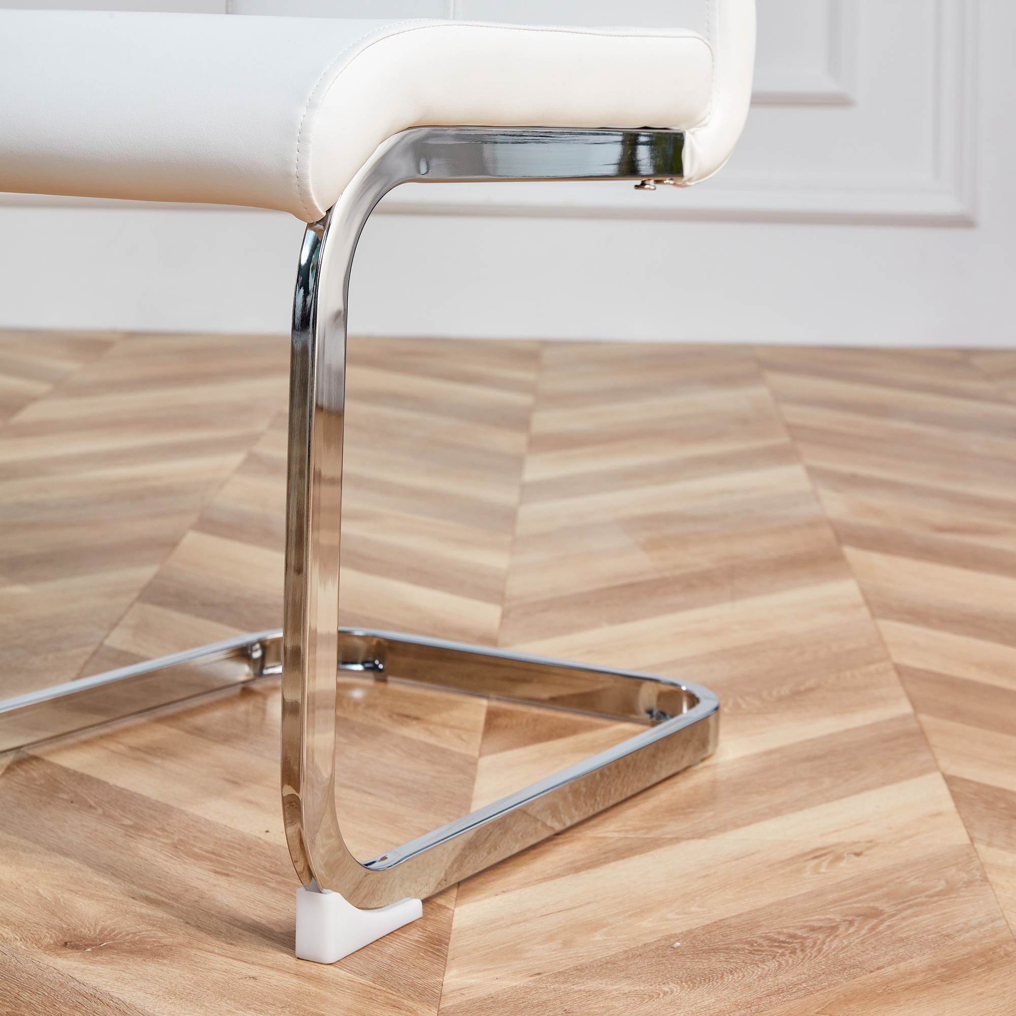 Logidon cantilever chair set white faux leather chrome-plated, 120 kg