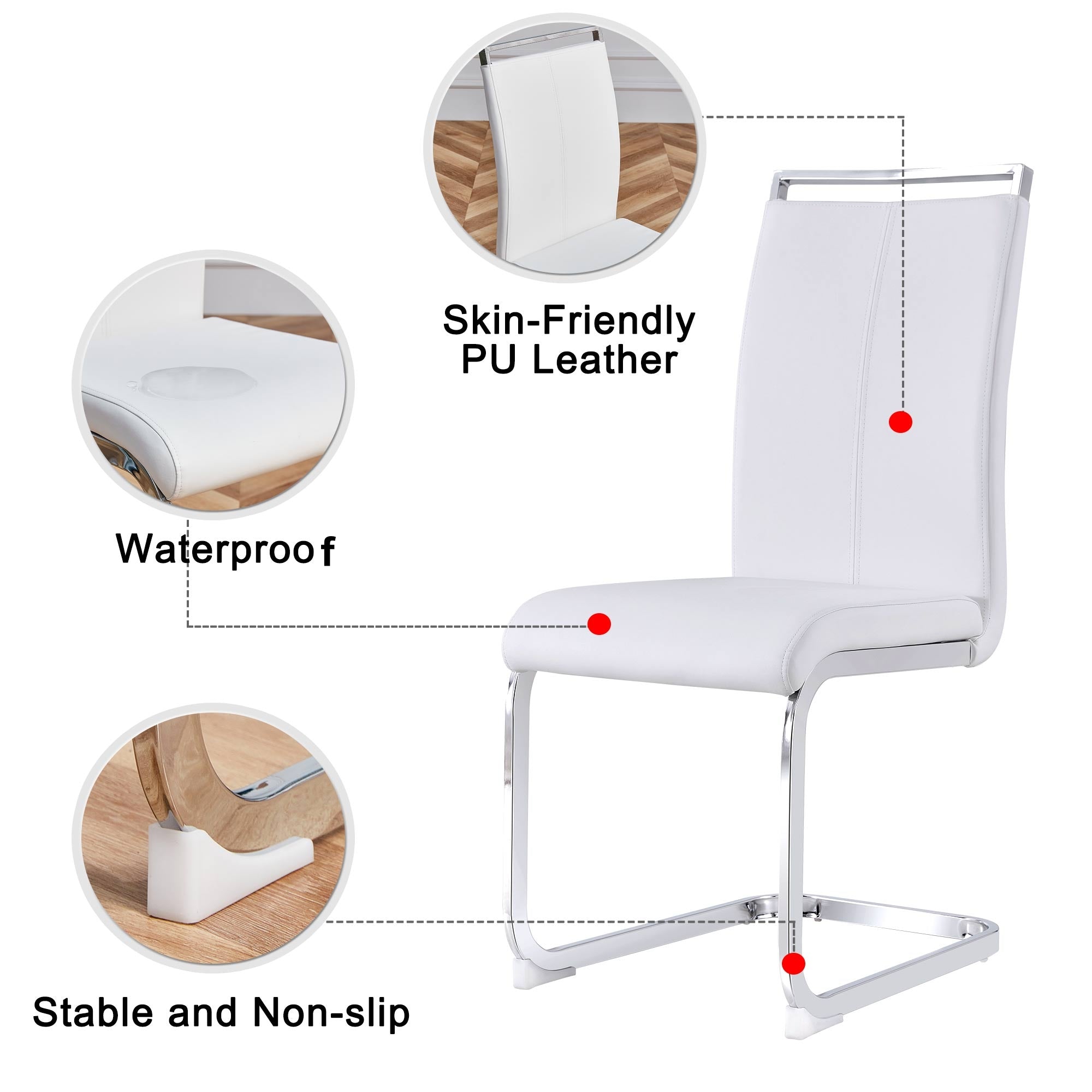 Logidon cantilever chair set white faux leather chrome-plated, 120 kg