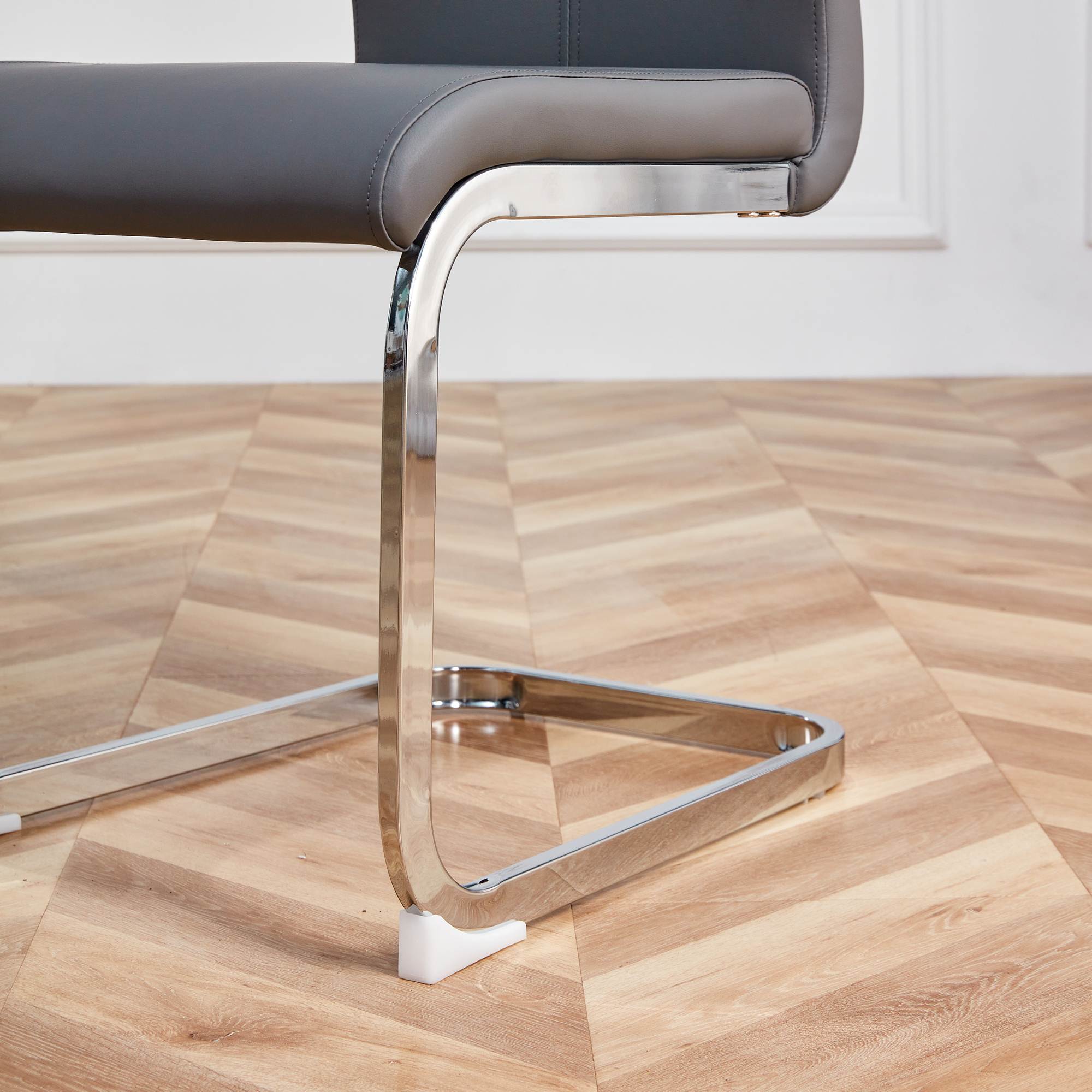 Logidon cantilever chairs set of 4 gray faux leather chrome frame