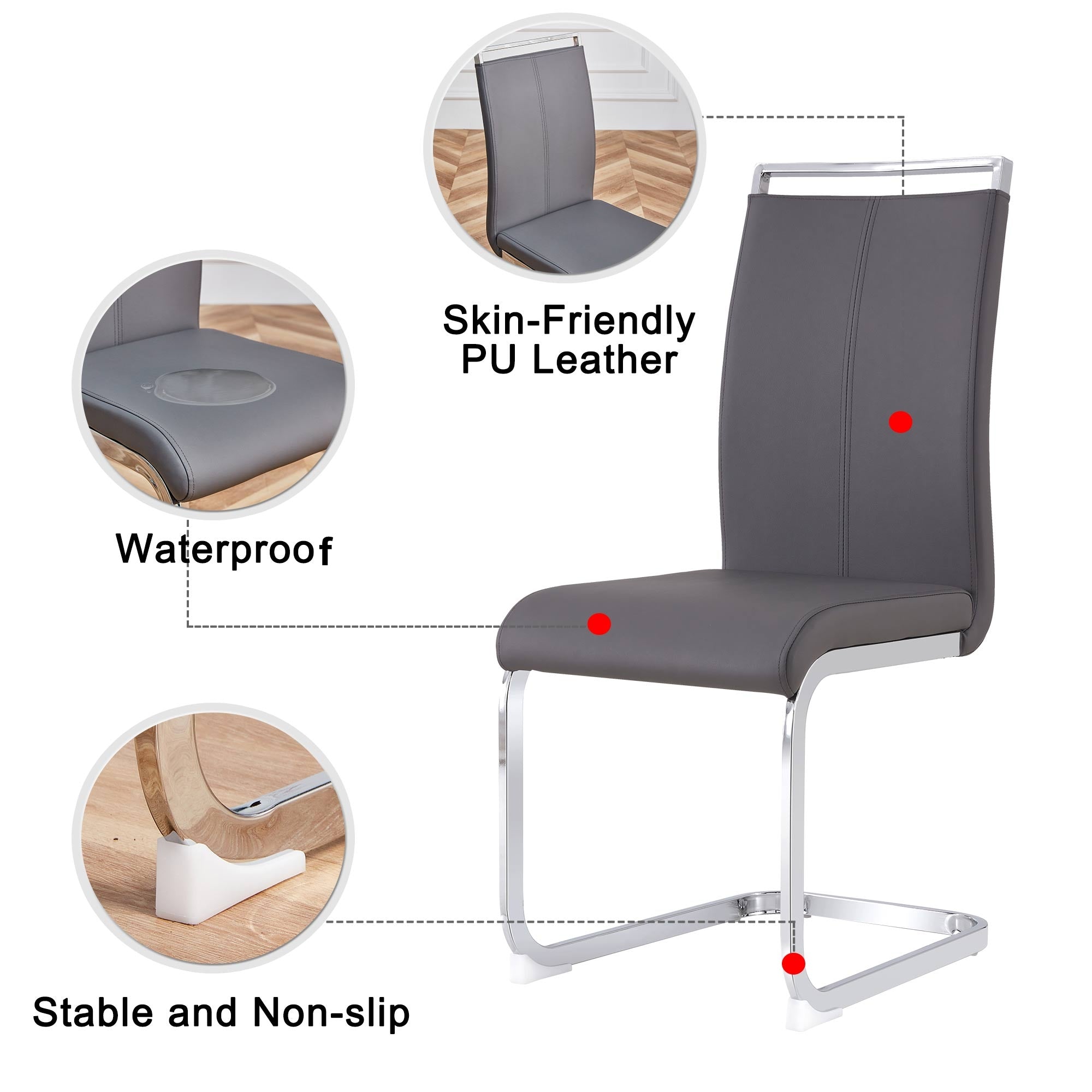Logidon cantilever chairs set of 4 gray faux leather chrome frame