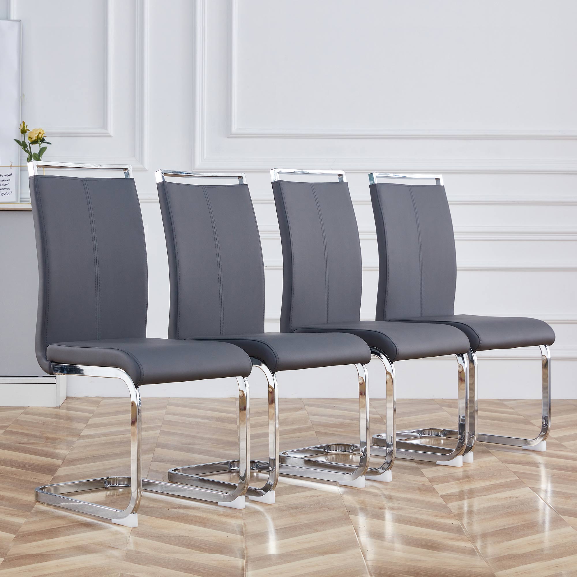 Logidon cantilever chairs set of 4 gray faux leather chrome frame