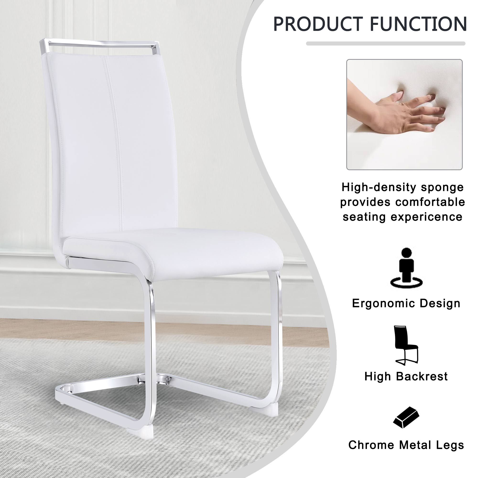 Logidon cantilever chair set white faux leather chrome-plated, 120 kg