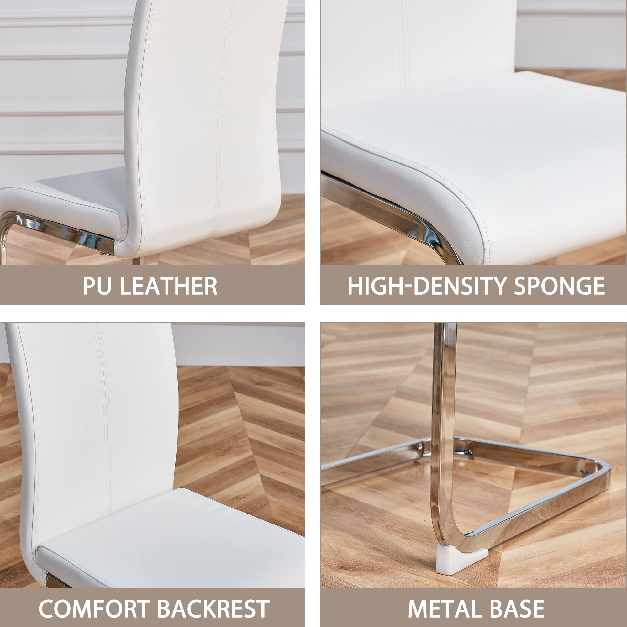 Logidon cantilever chair set white faux leather chrome-plated, 120 kg