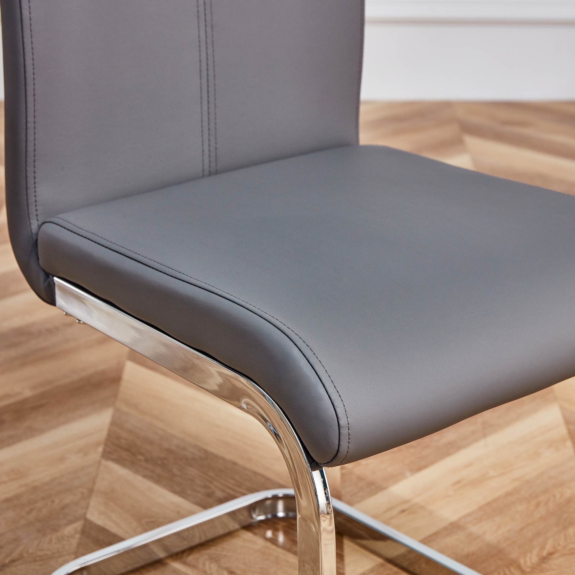 Logidon cantilever chairs set of 4 gray faux leather chrome frame