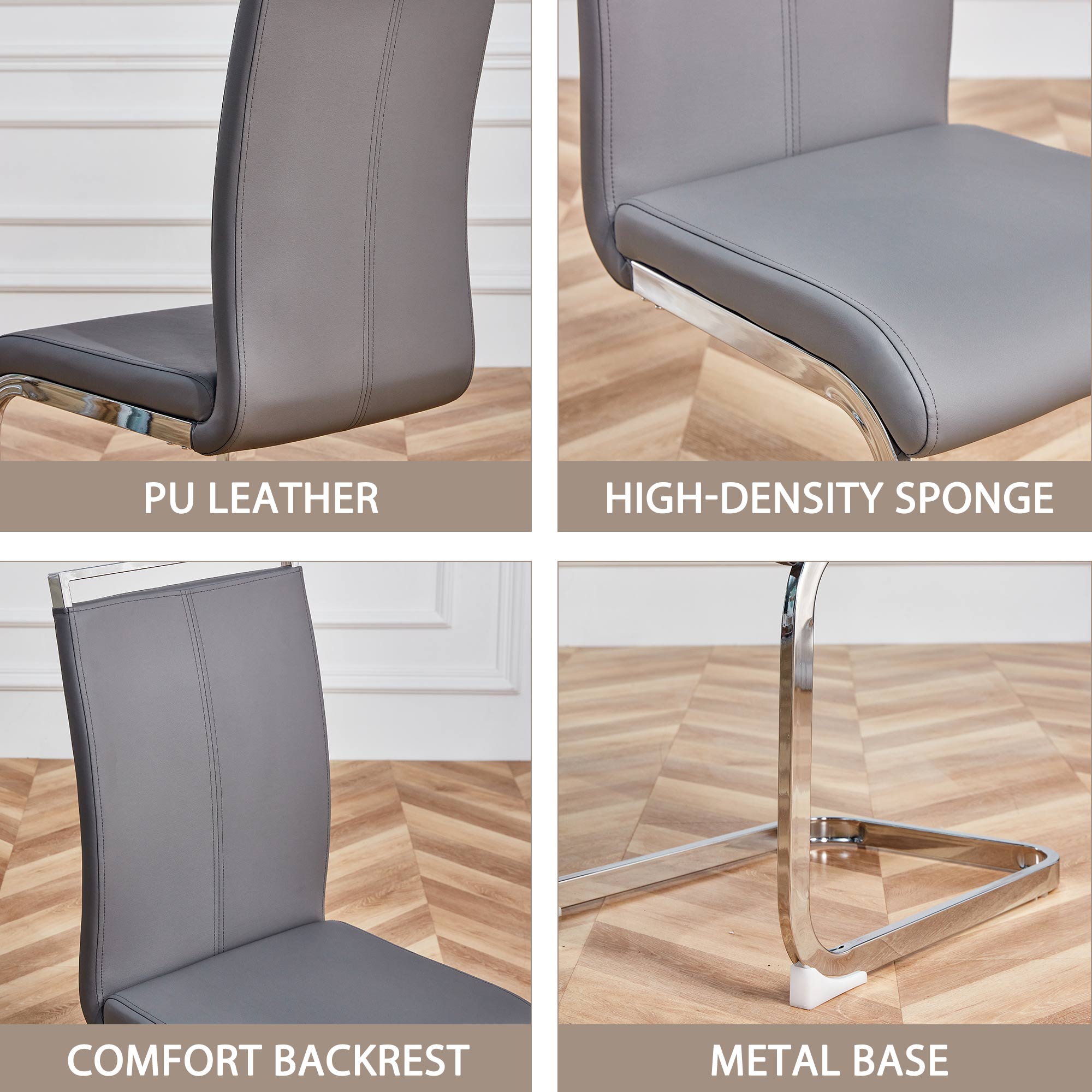 Logidon cantilever chairs set of 4 gray faux leather chrome frame