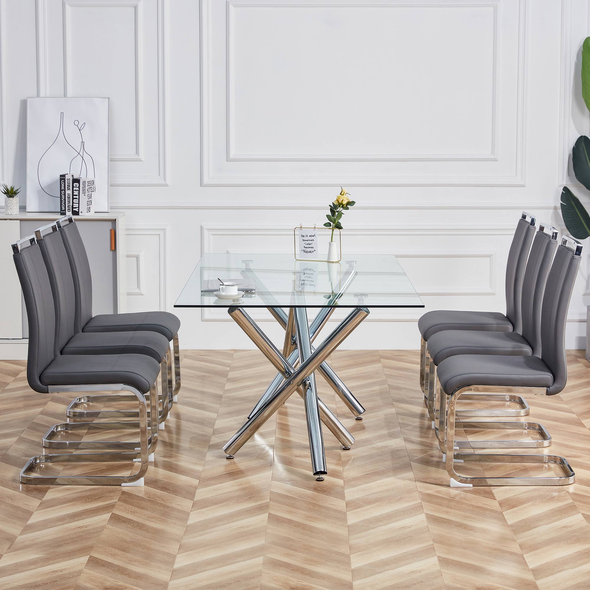 Logidon cantilever chairs set of 4 gray faux leather chrome frame