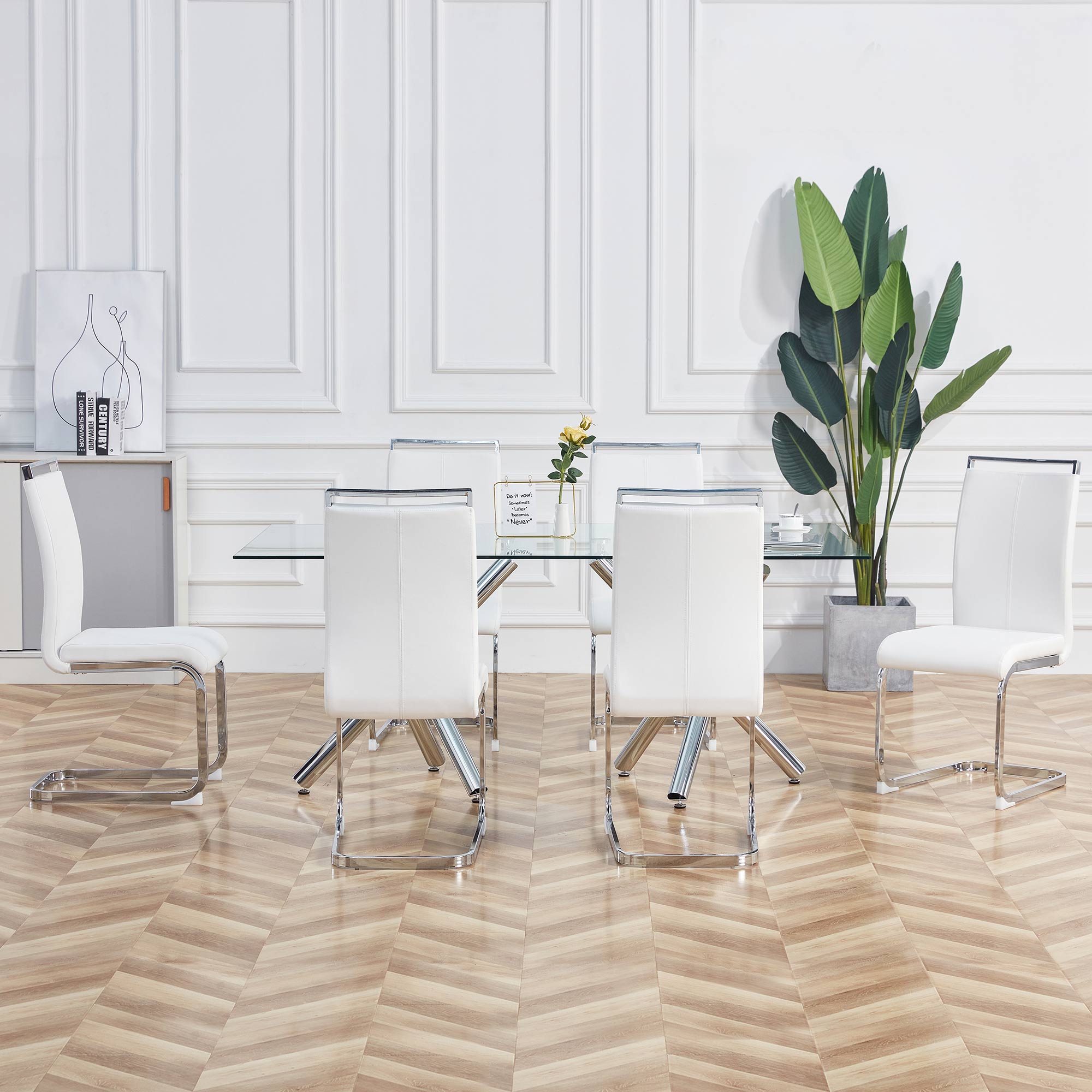 Logidon cantilever chair set white faux leather chrome-plated, 120 kg