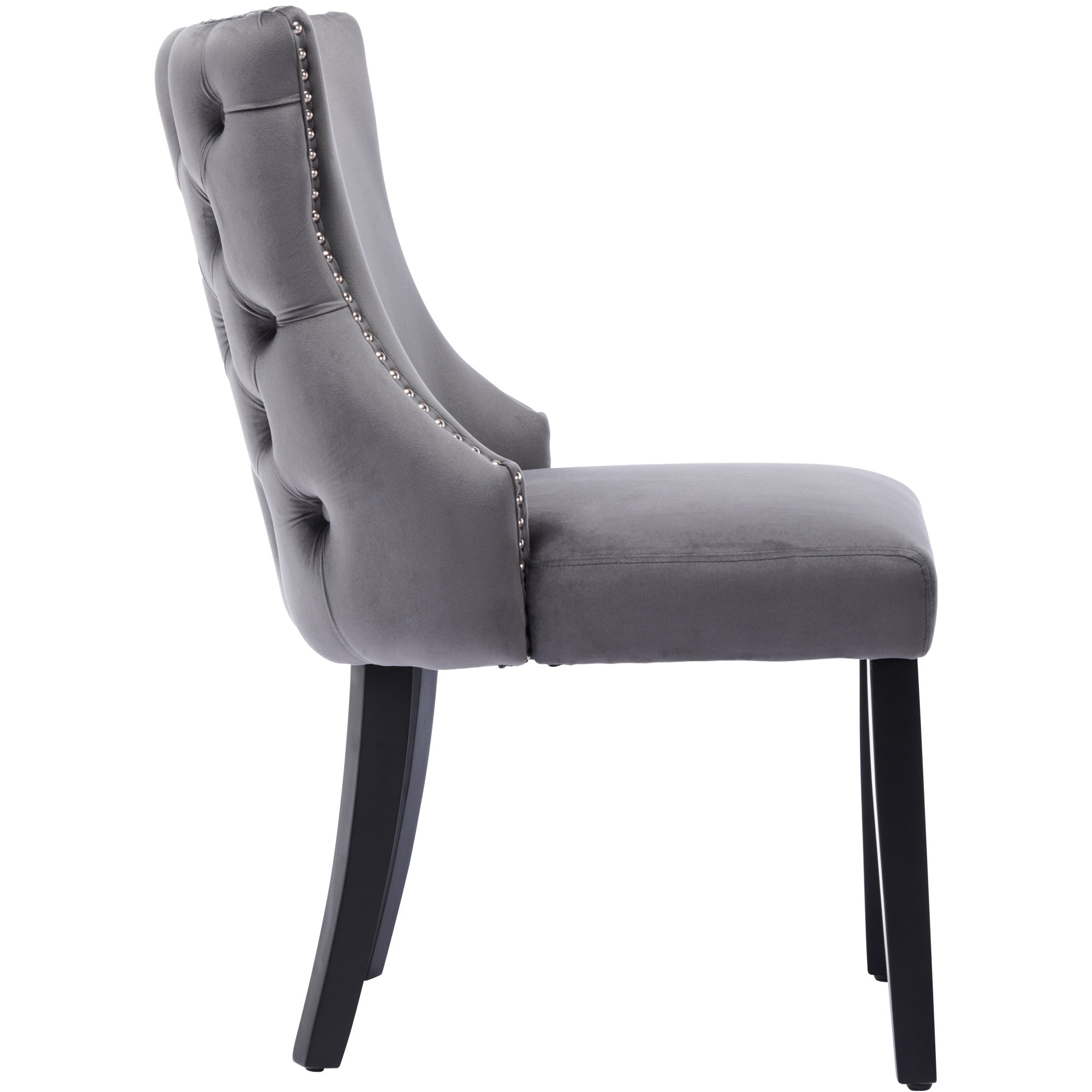 Logidon 12-poots stoel grijs fluwelen knoopsquilt massief houten frame set van 4