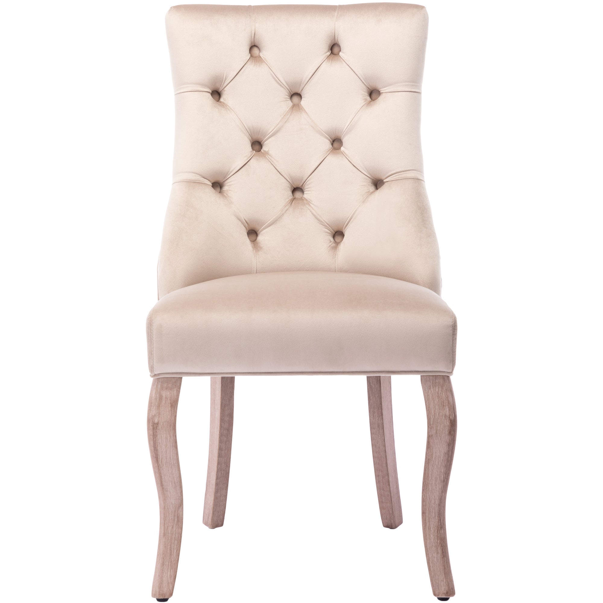 Logidon set van 6 beige fluwelen eetkamerstoelen met doorgestikte knopen