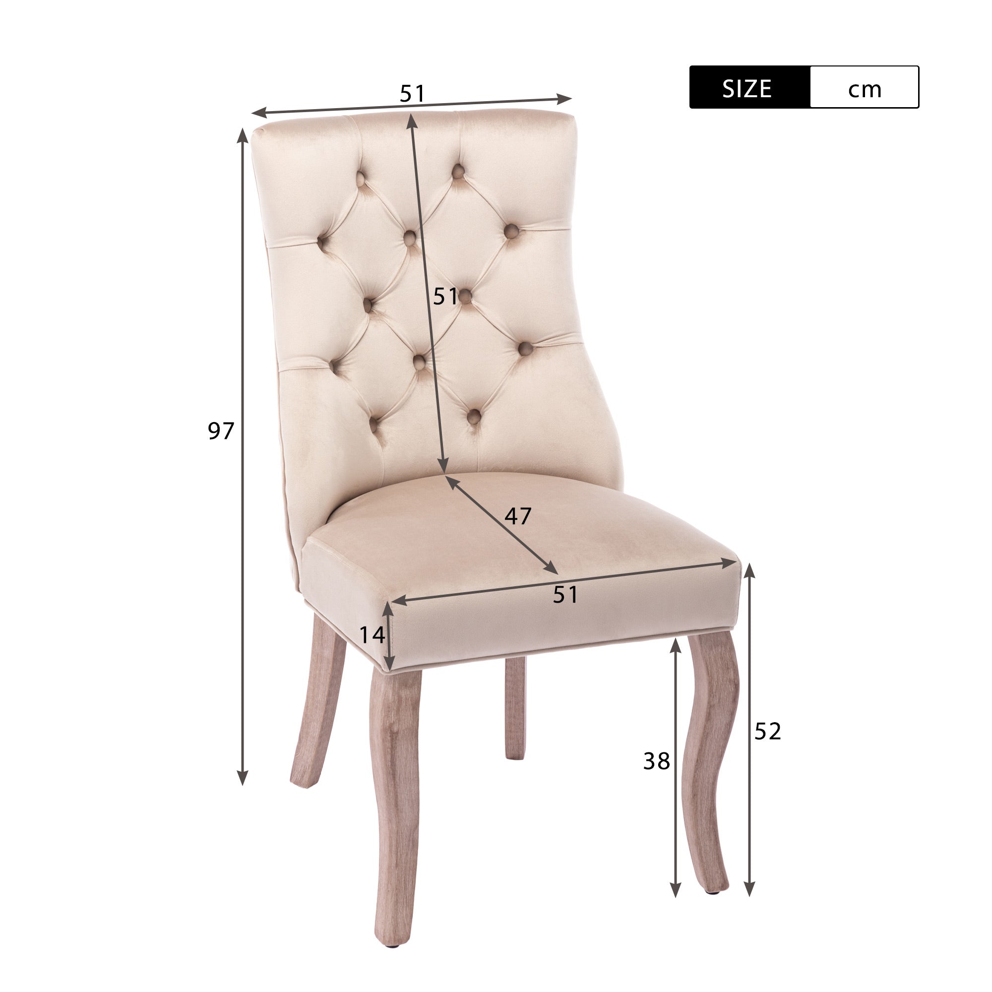 Logidon Velvet Beige 4-legged chair with button quilting and high backrest