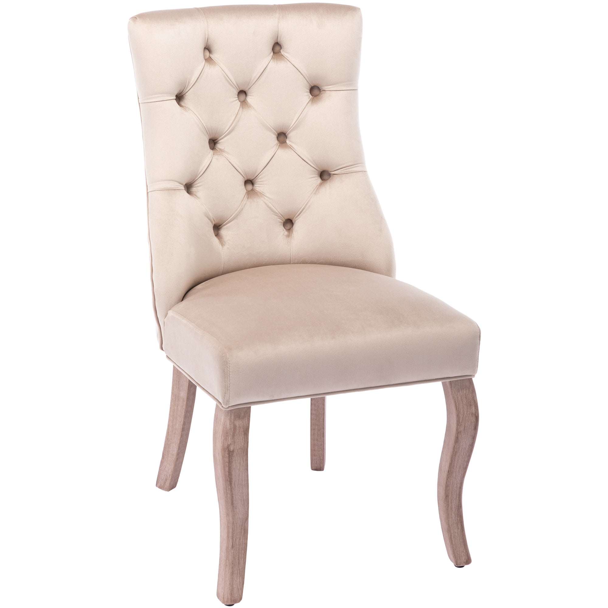 Logidon set van 6 beige fluwelen eetkamerstoelen met doorgestikte knopen