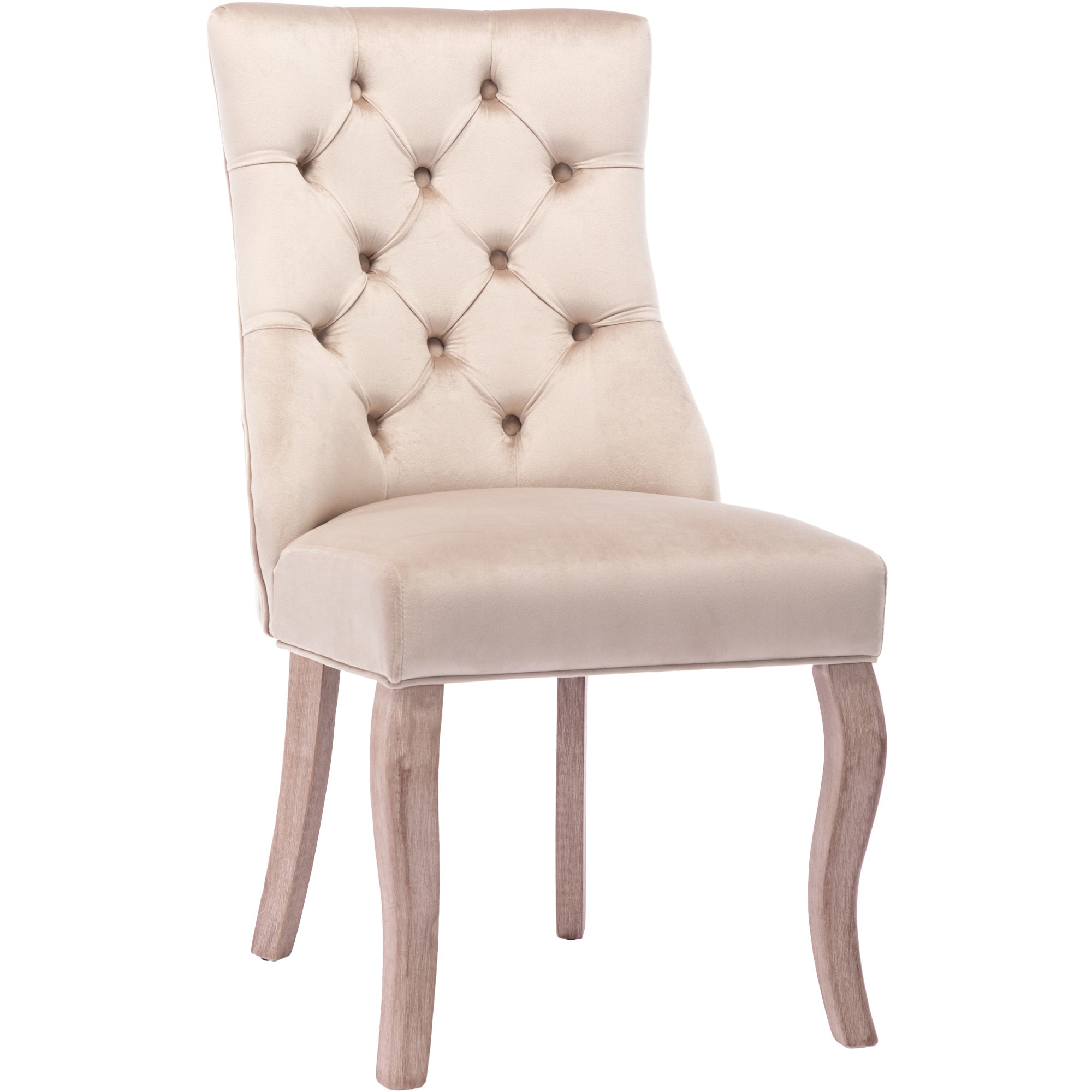 Logidon vierpootsstoel beige fluweel met knoopstiksel stijlvol