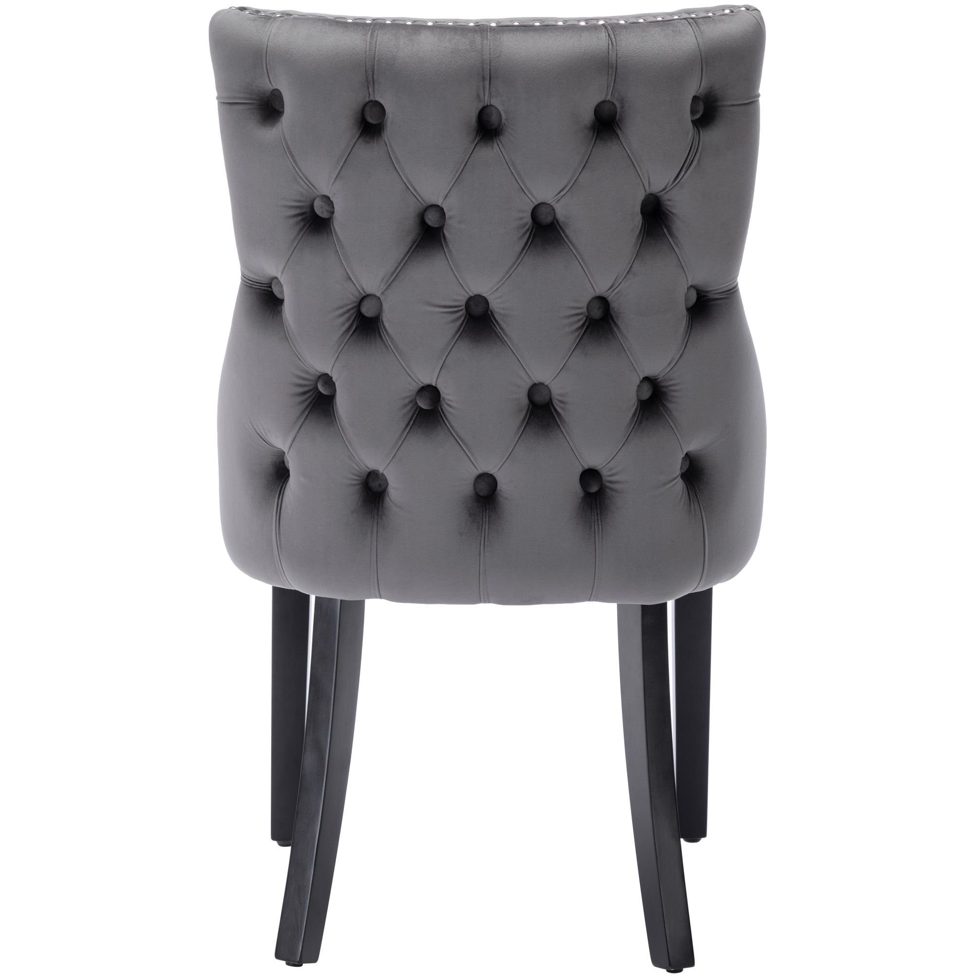 Logidon 12-poots stoel grijs fluwelen knoopsquilt massief houten frame set van 4