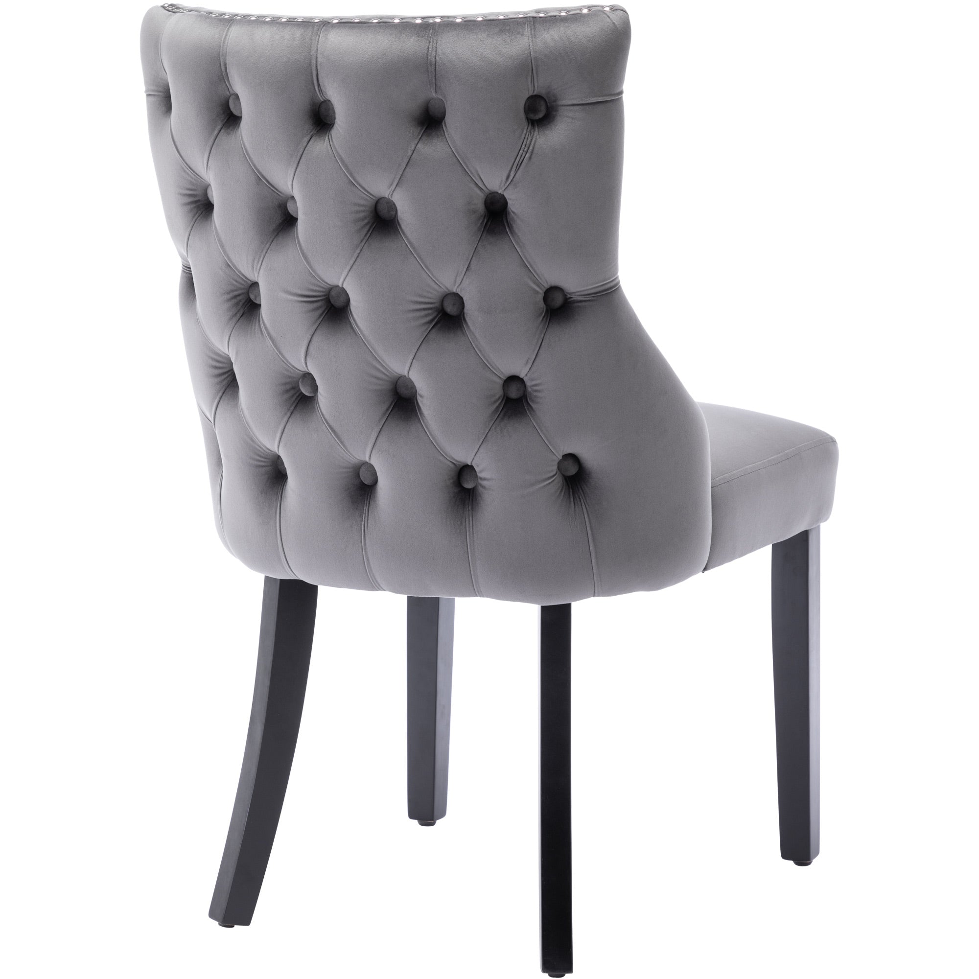 Logidon 12-poots stoel grijs fluwelen knoopsquilt massief houten frame set van 4