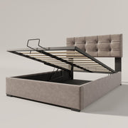 Logidon Hydraulic Upholstered Bed 90x200 cm Light Gray Adjustable Headboard