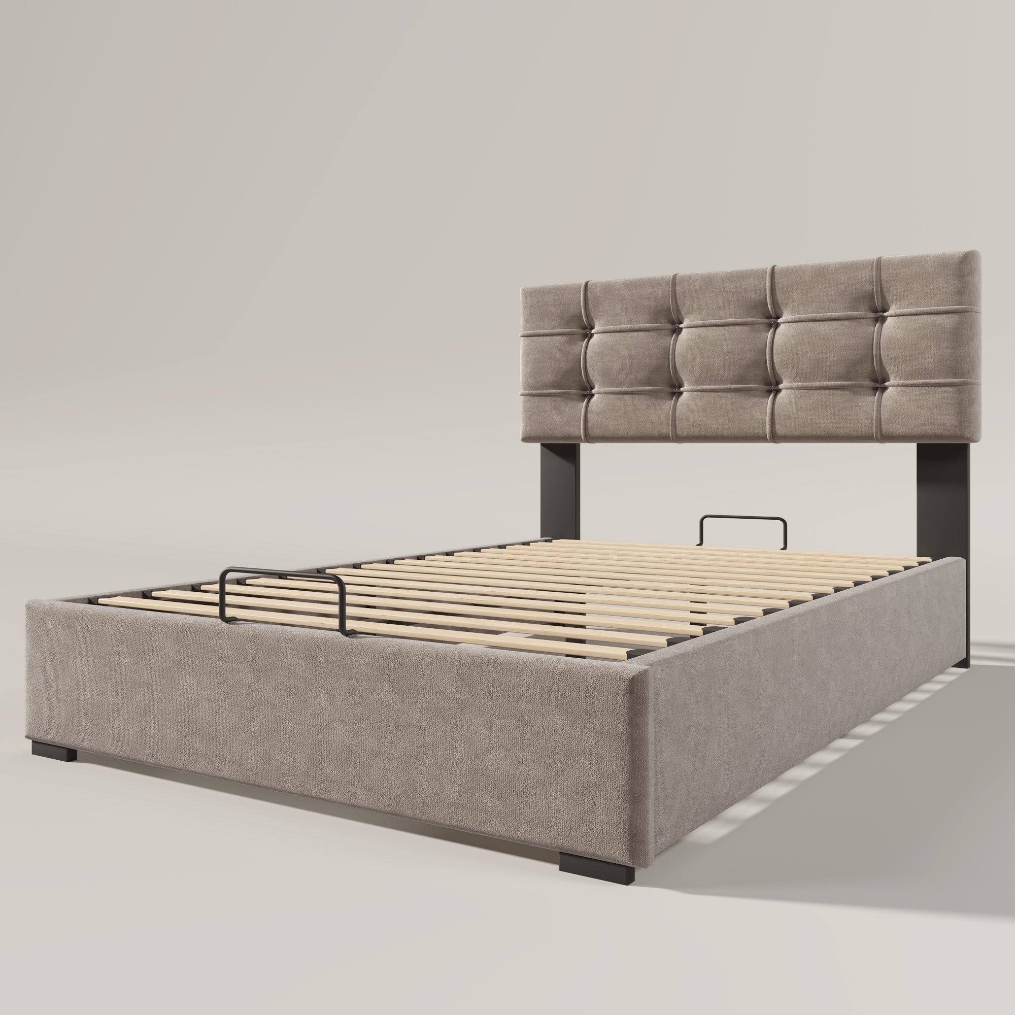 Logidon Hydraulic Upholstered Bed 90x200 cm Light Gray Adjustable Headboard