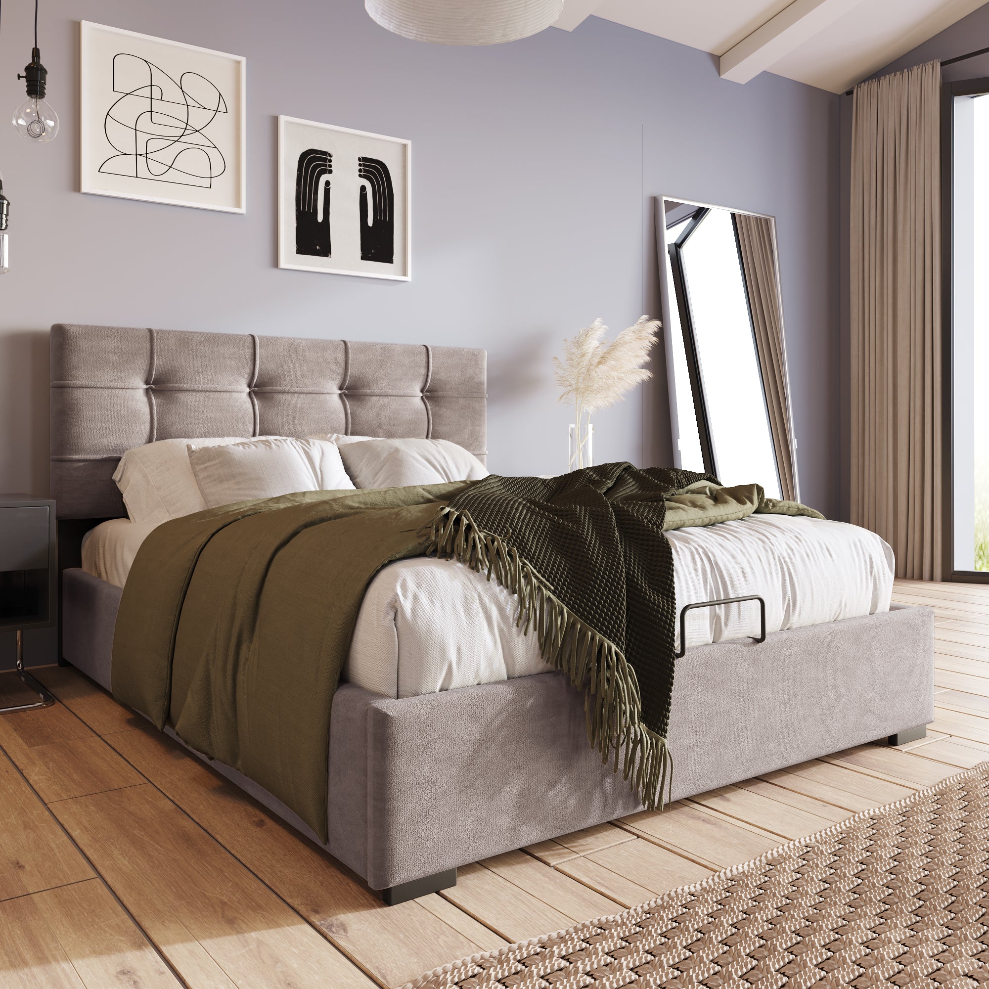 Logidon Hydraulic Upholstered Bed 90x200 cm Light Gray Adjustable Headboard