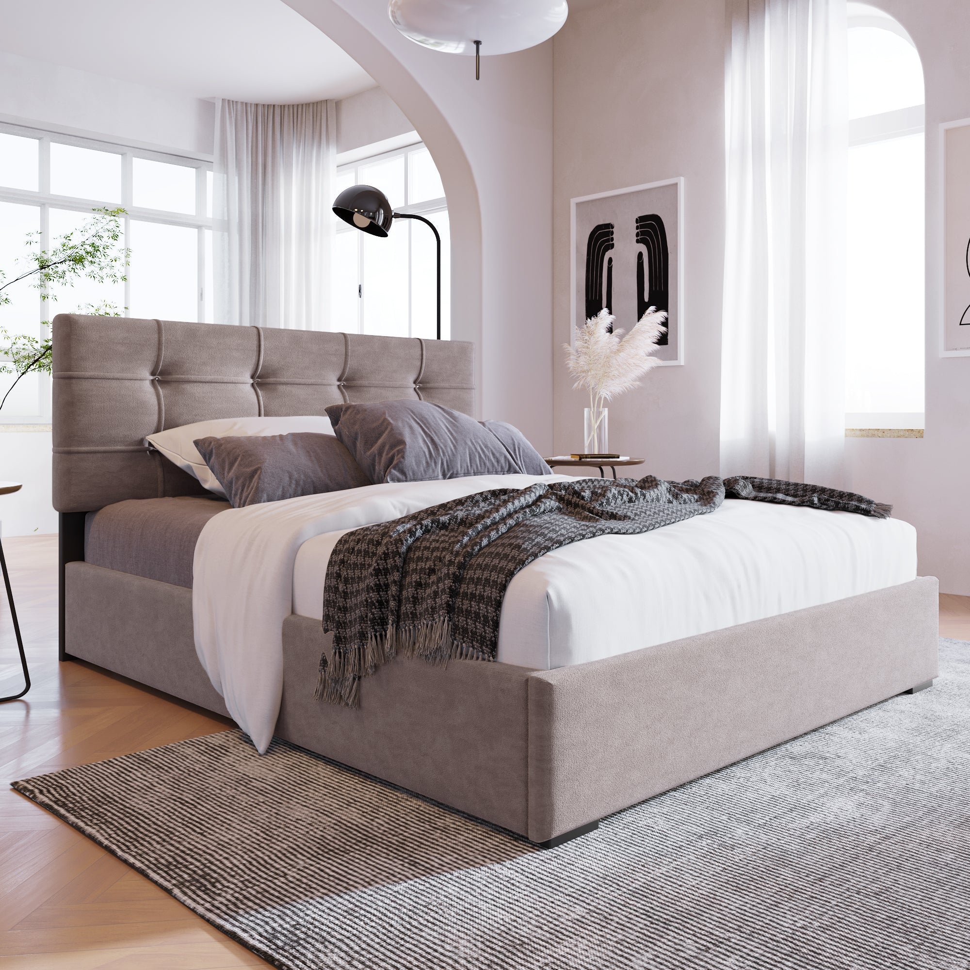 Logidon Hydraulic Upholstered Bed 90x200 cm Light Gray Adjustable Headboard