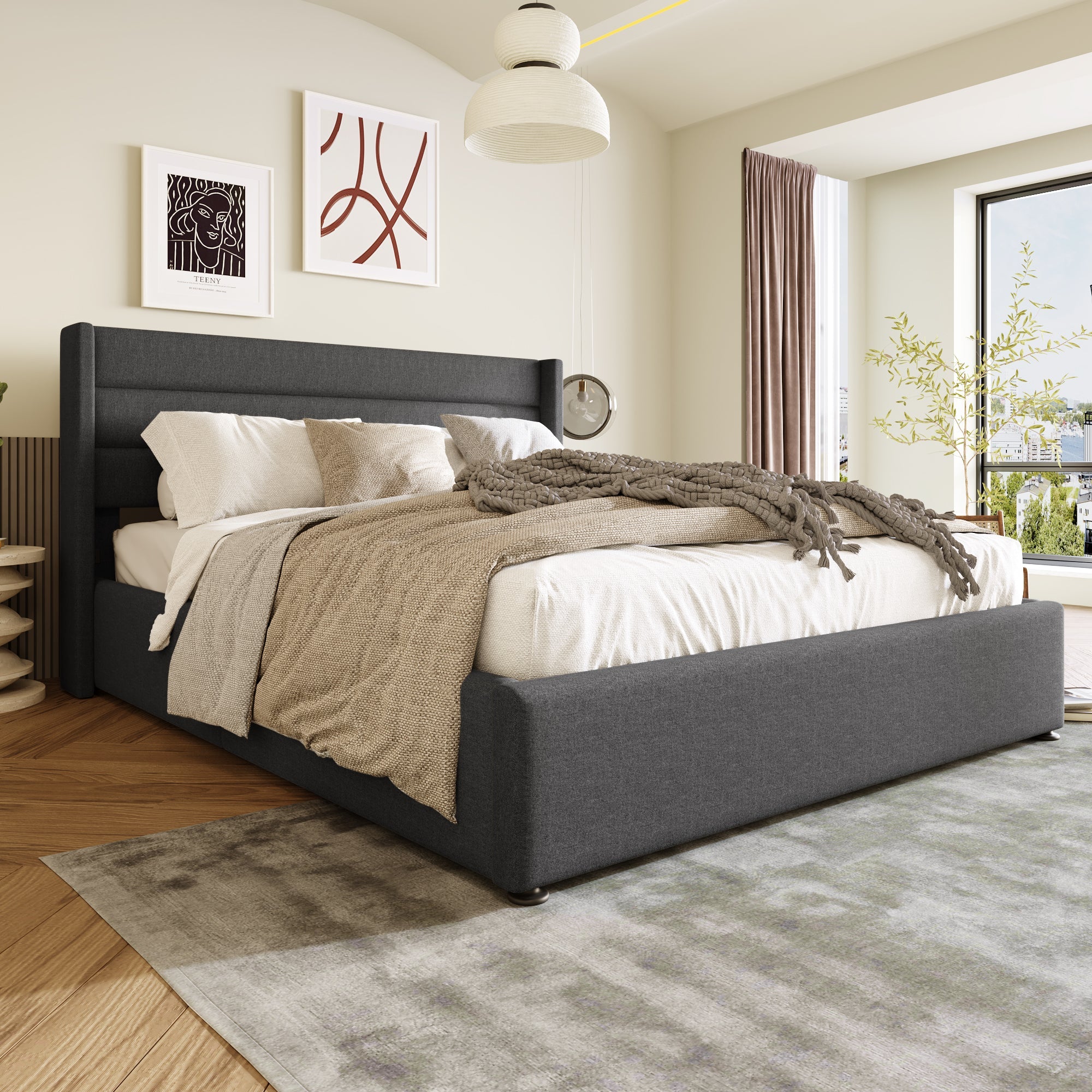 Logidon Opbergbed Hydraulisch 140x200 Grijs Inclusief matras