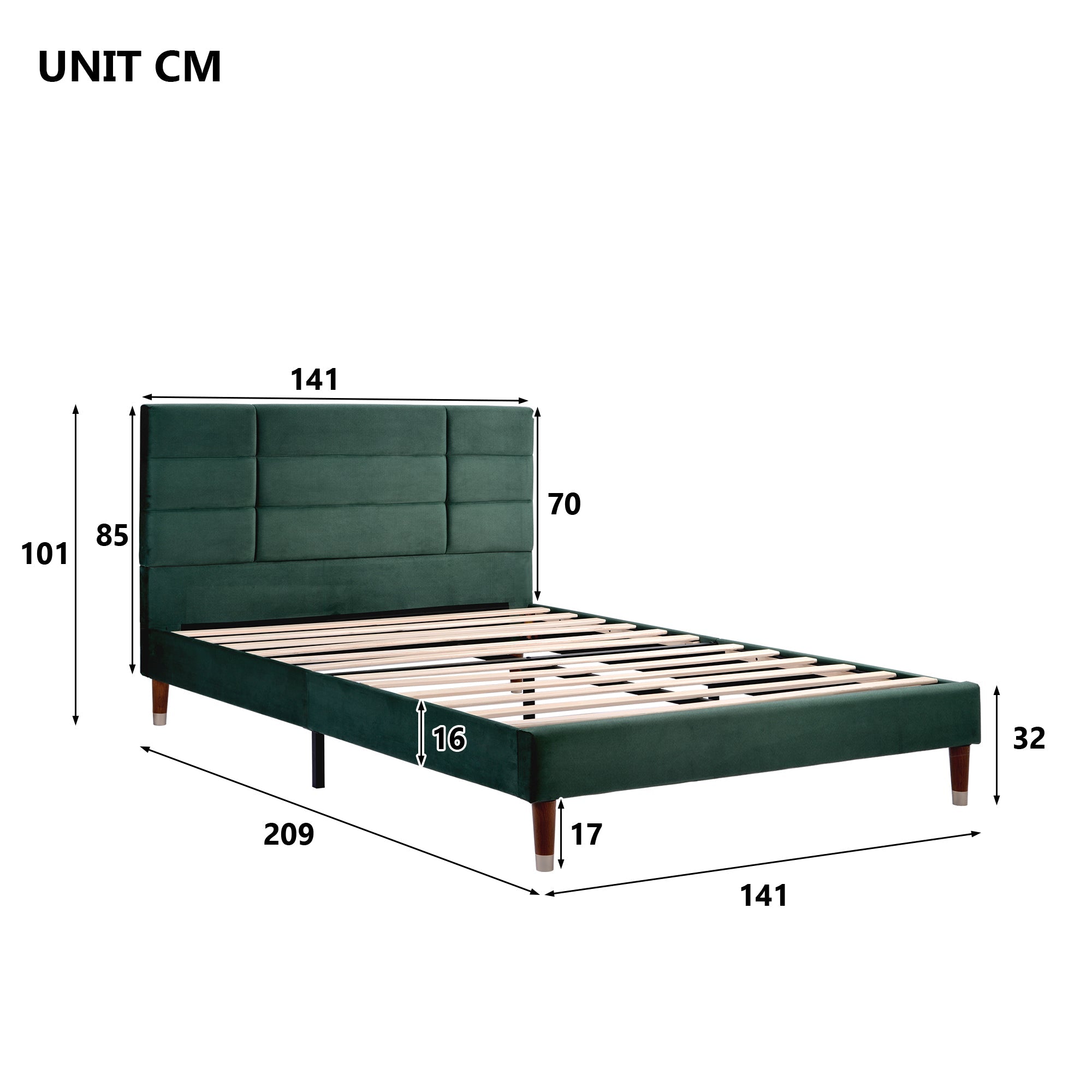 Logidon tweepersoonsbed 140x200 donkergroen fluweel met lattenbodem