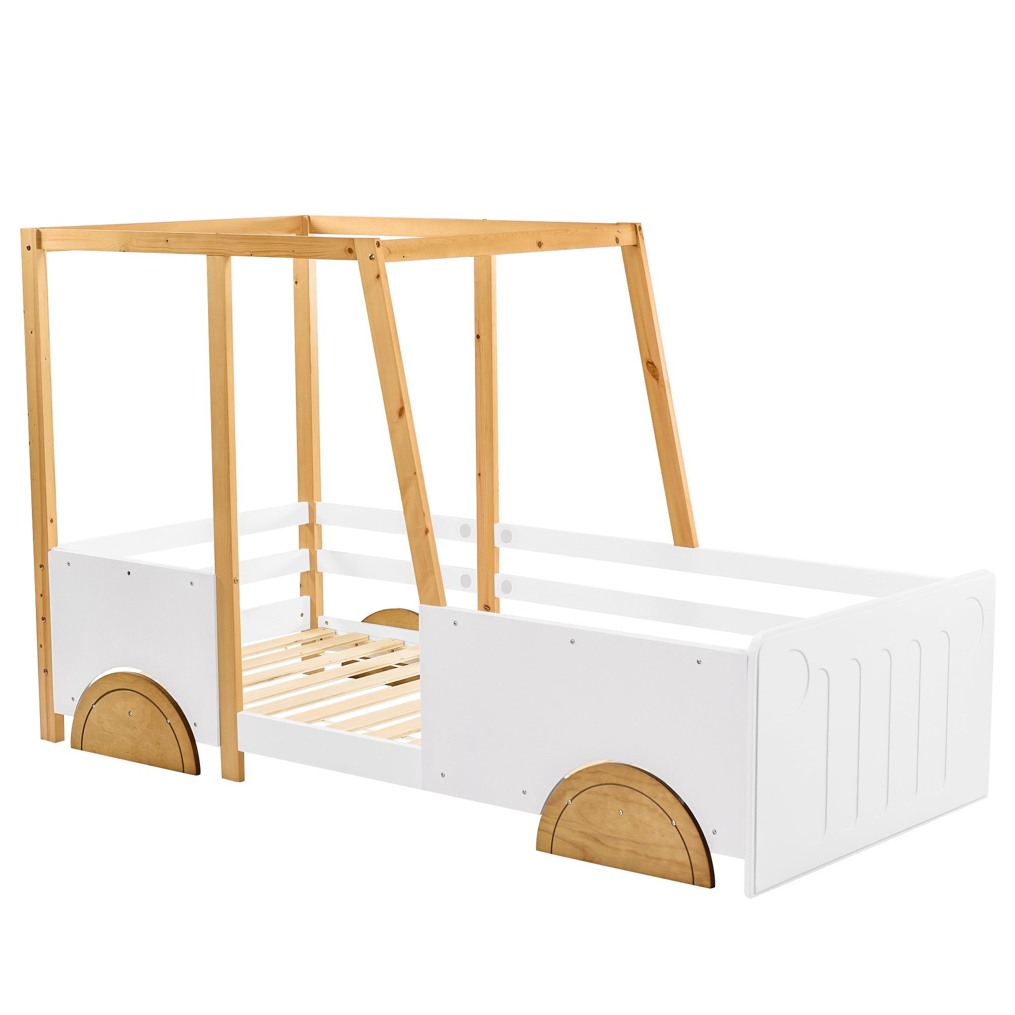 Logidon car bed children's bed 90x200 white natural with MDF wheels