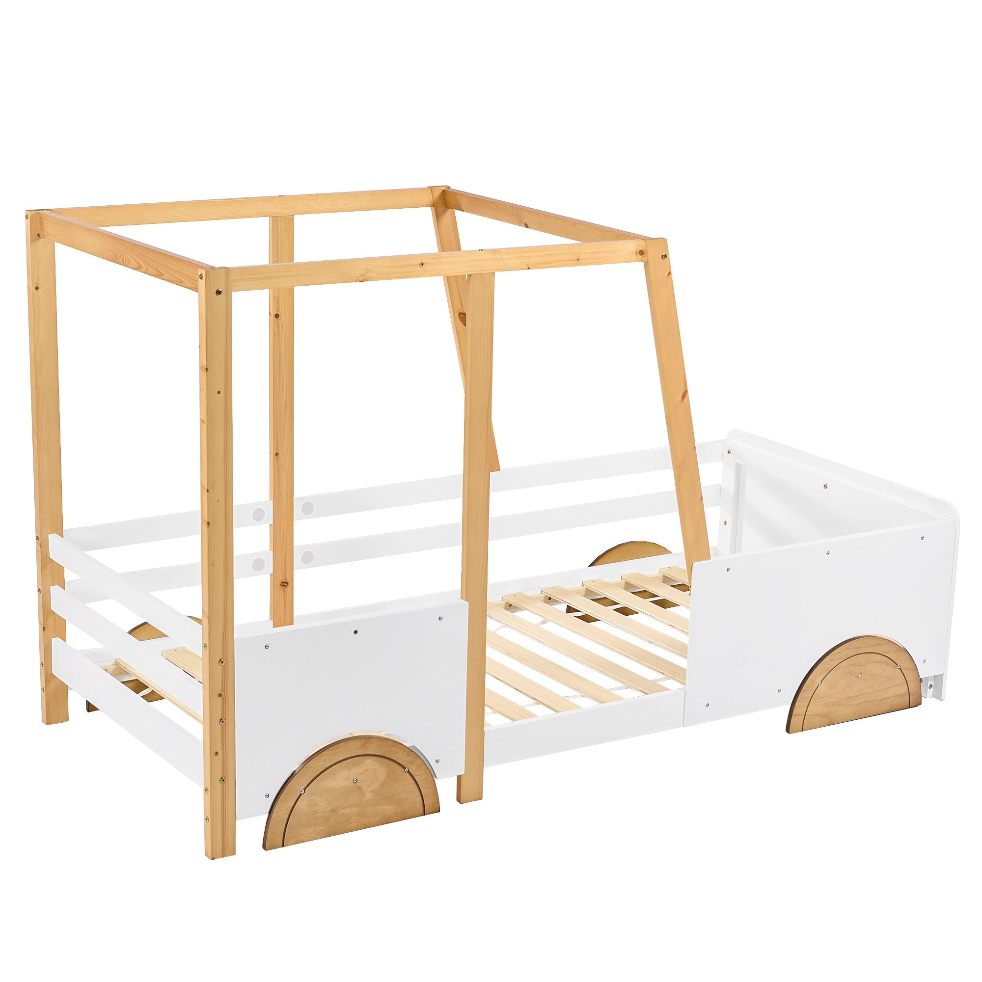 Logidon autobed kinderbed 90x200 wit naturel met MDF wielen
