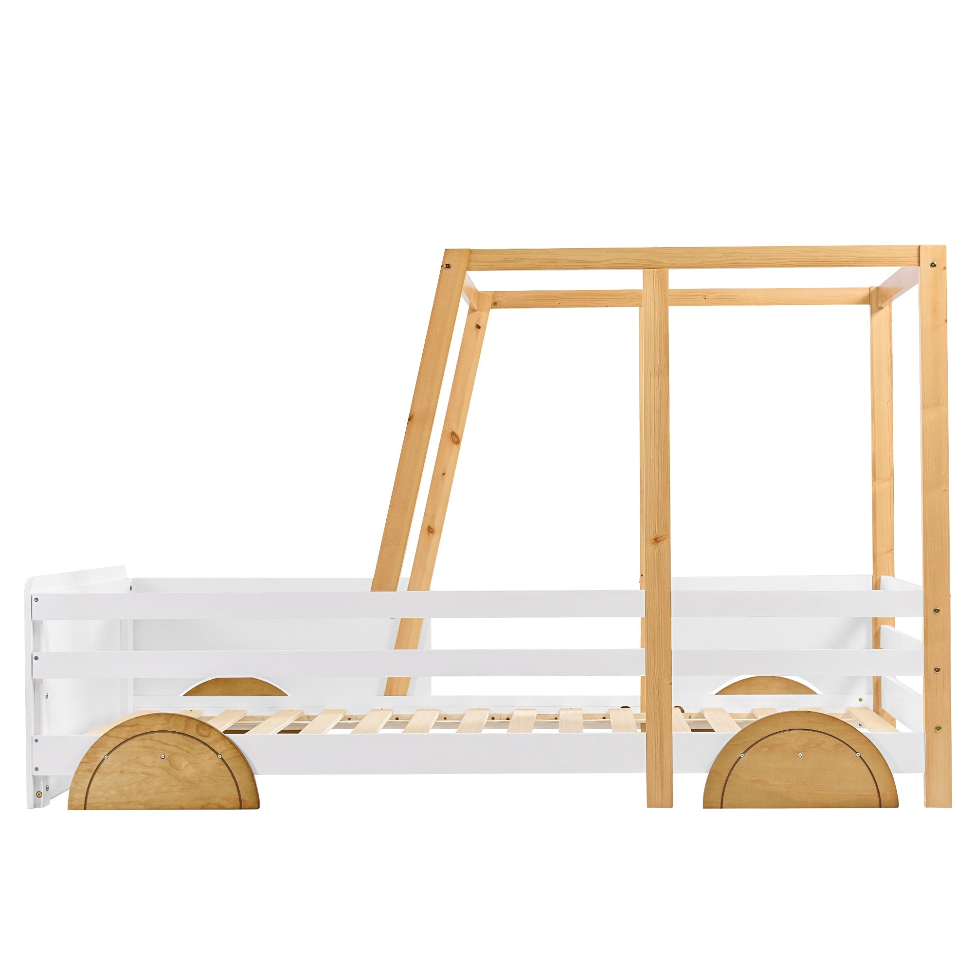 Logidon car bed children's bed 90x200 white natural with MDF wheels