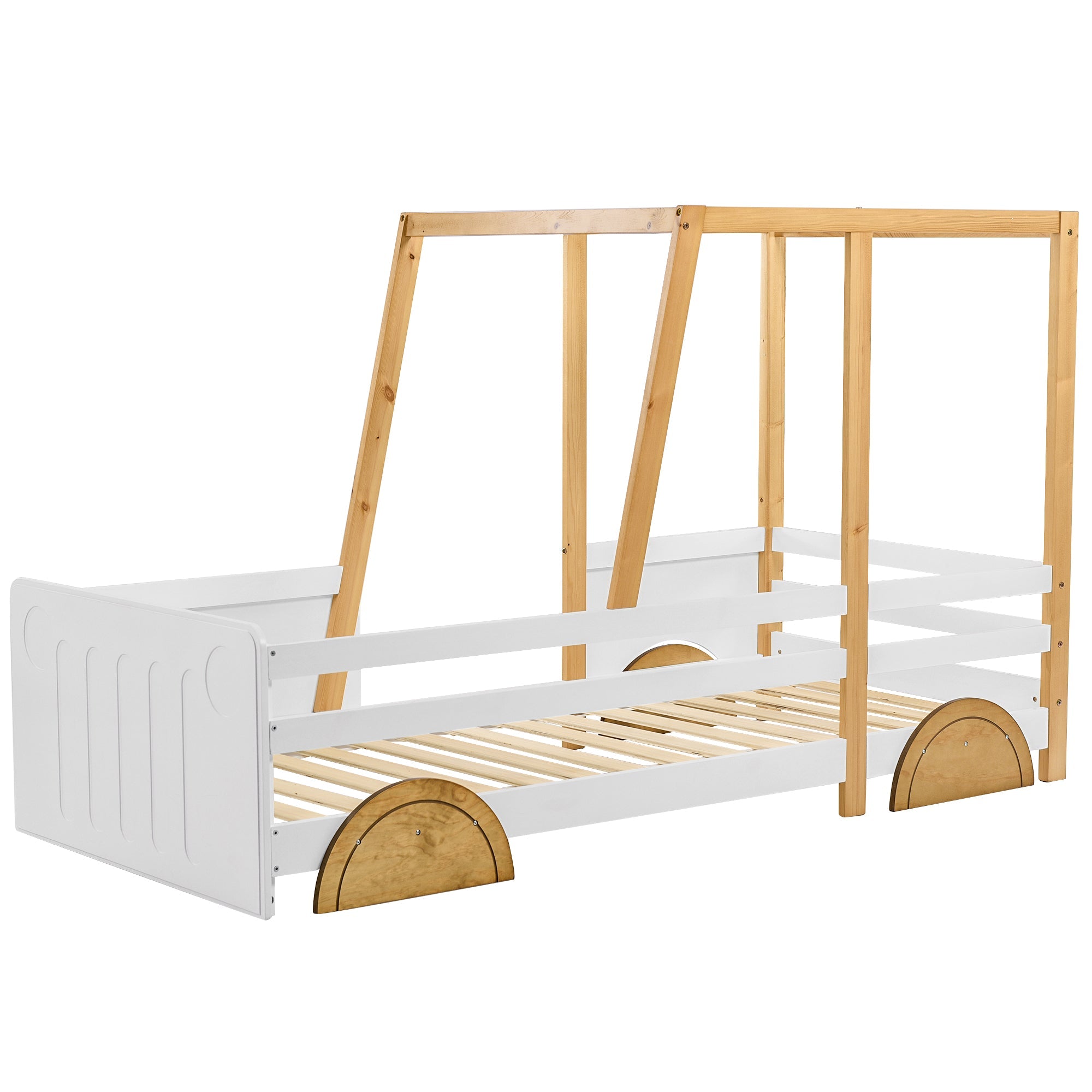 Logidon car bed children's bed 90x200 white natural with MDF wheels