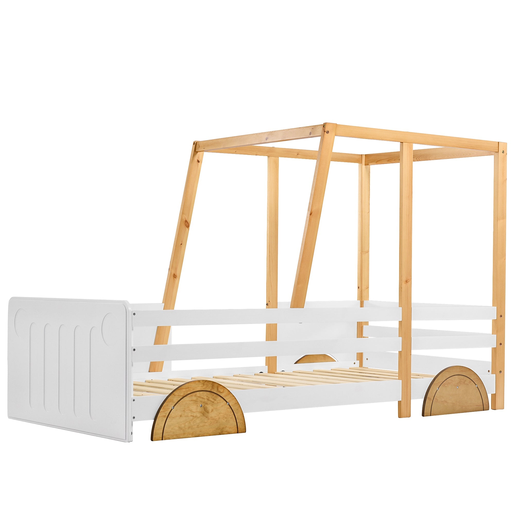 Logidon car bed children's bed 90x200 white natural with MDF wheels
