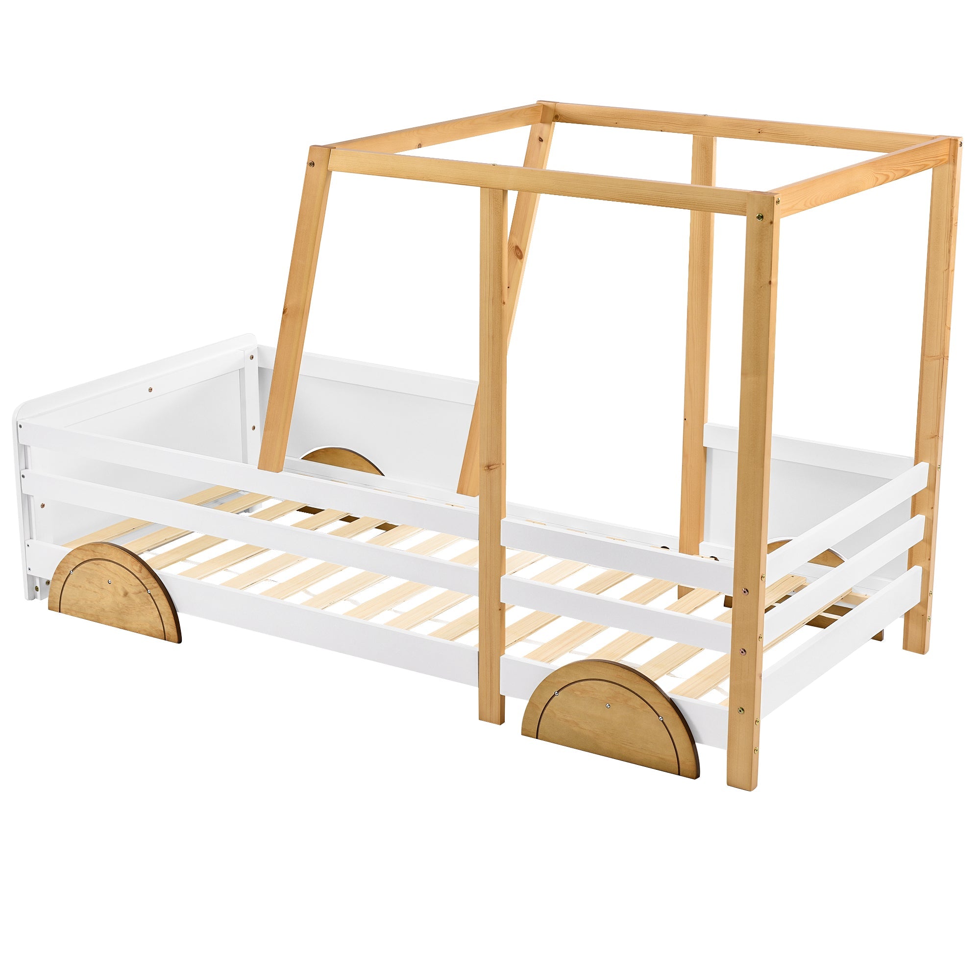 Logidon car bed children's bed 90x200 white natural with MDF wheels