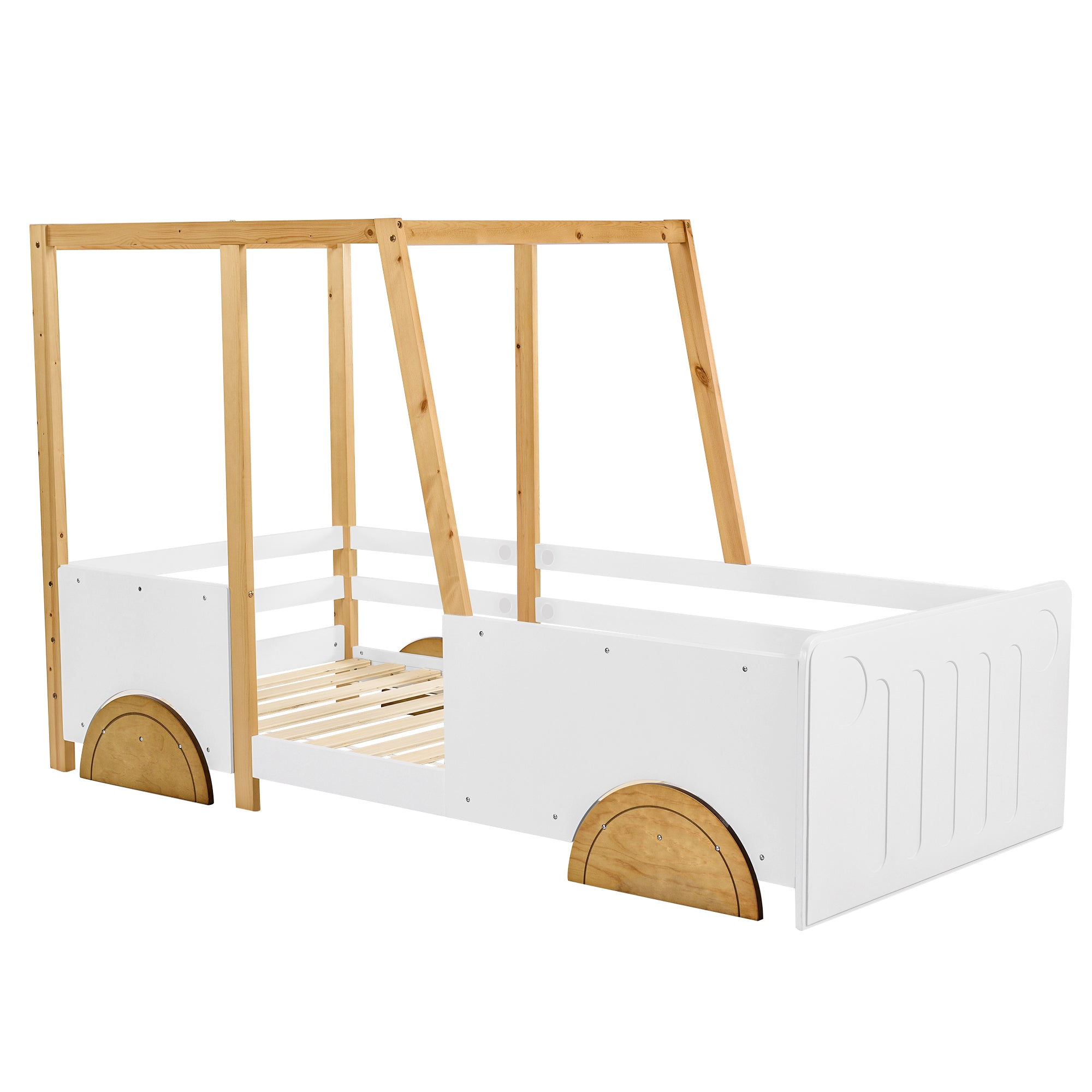 Logidon car bed children's bed 90x200 white natural with MDF wheels