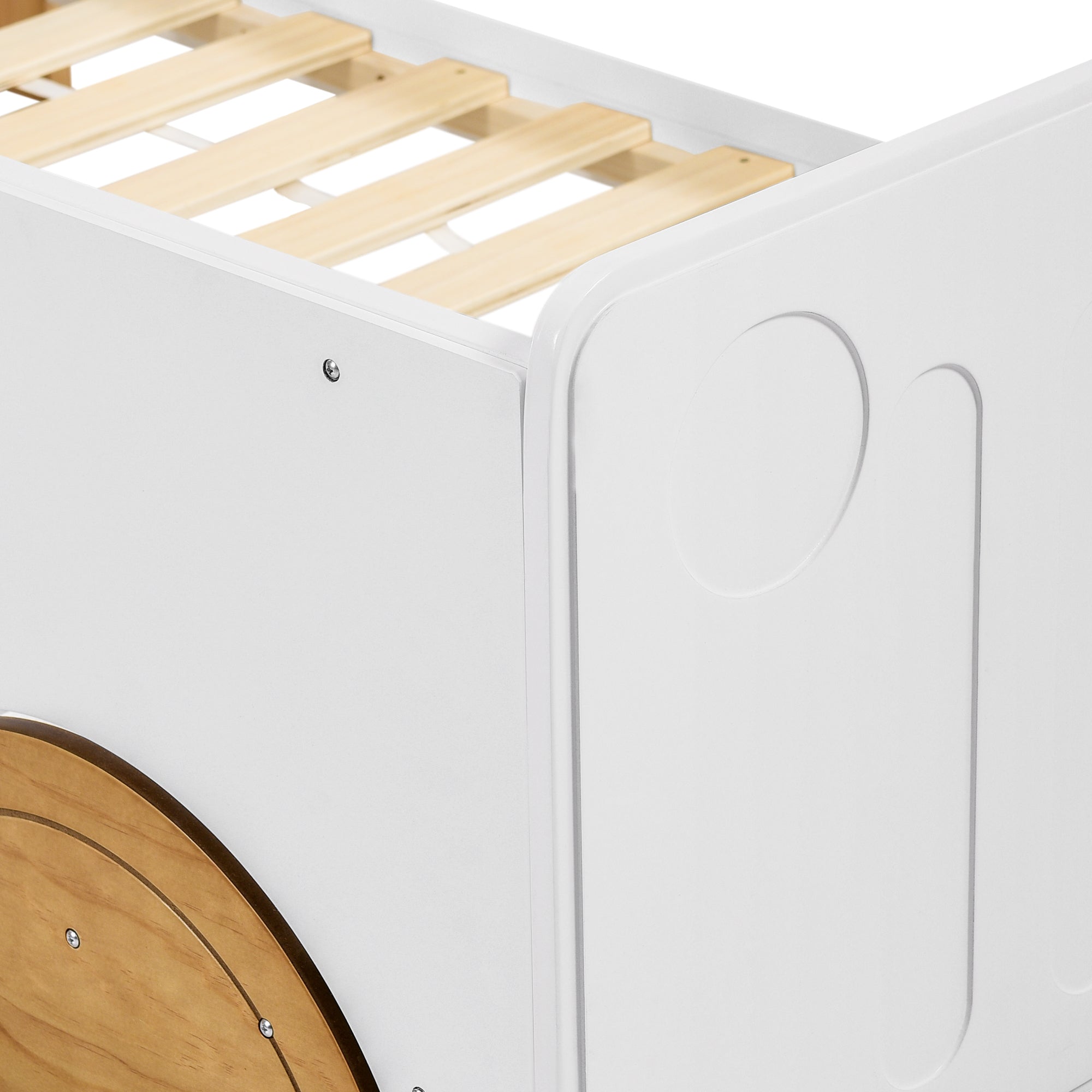 Logidon car bed children's bed 90x200 white natural with MDF wheels