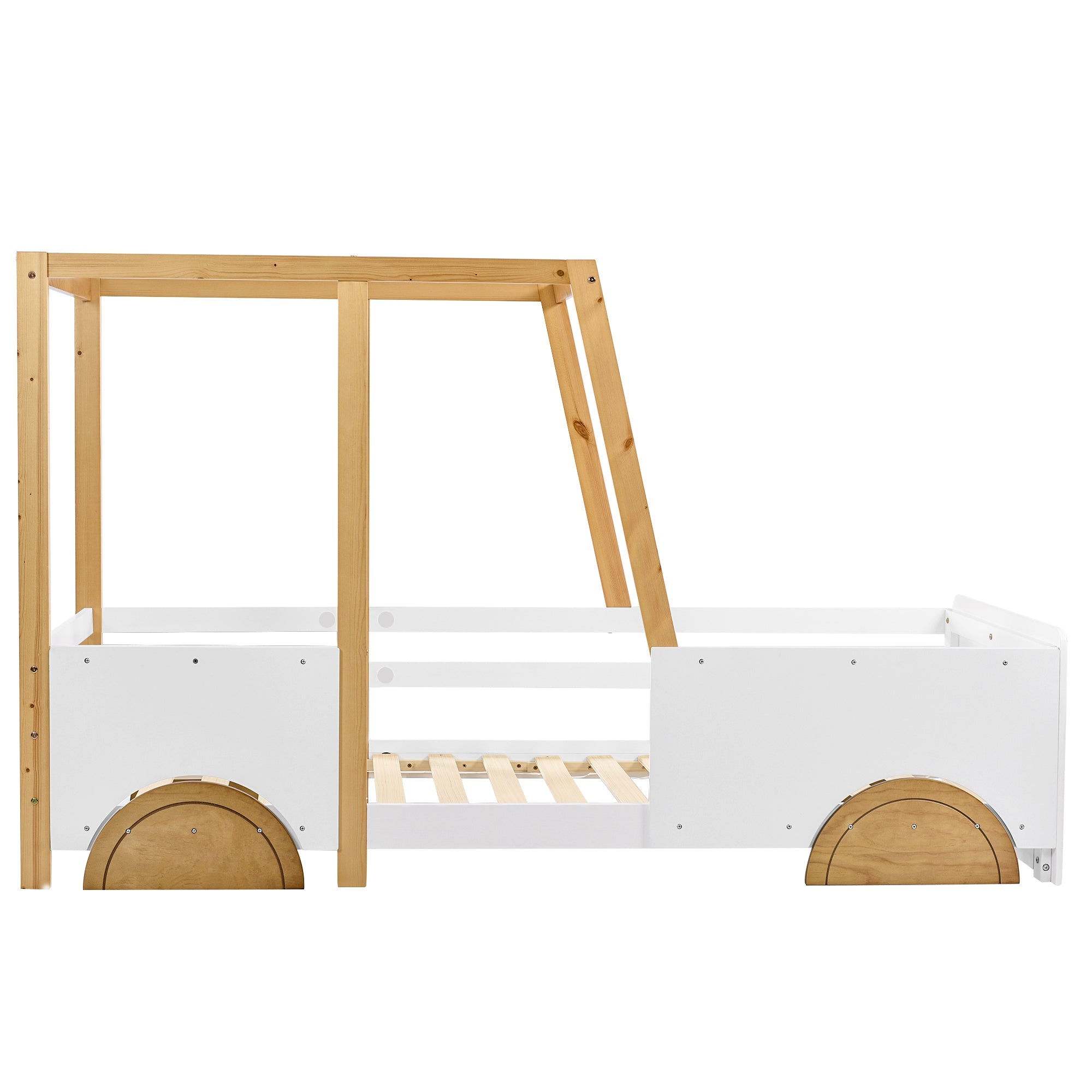 Logidon car bed children's bed 90x200 white natural with MDF wheels