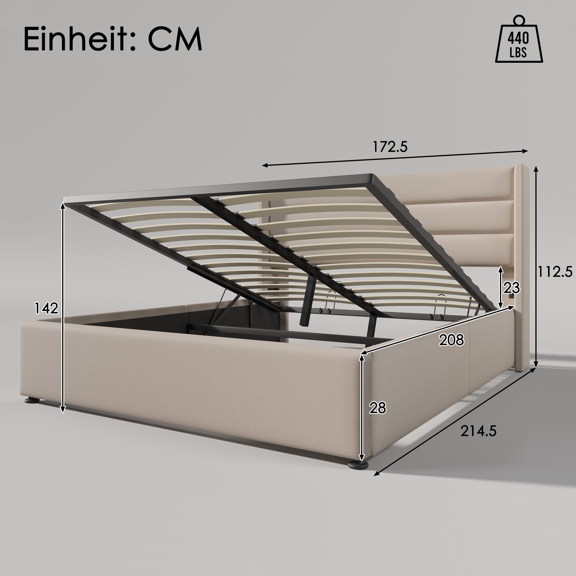 Logidon opbergbed gestoffeerd bed hydraulisch 160x200 beige matras
