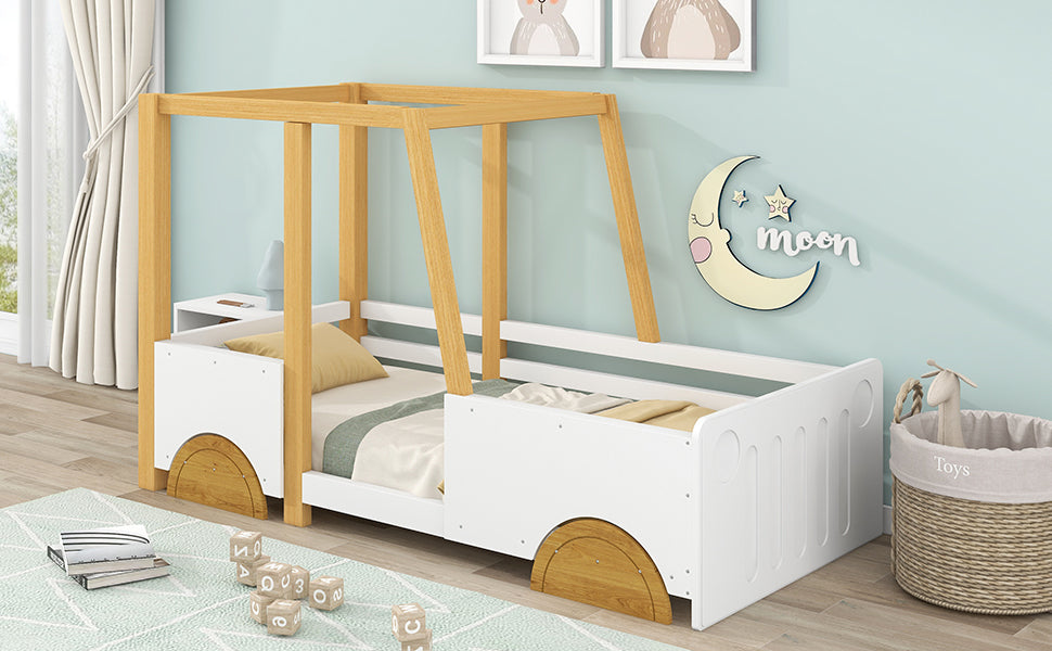 Logidon car bed children's bed 90x200 white natural with MDF wheels