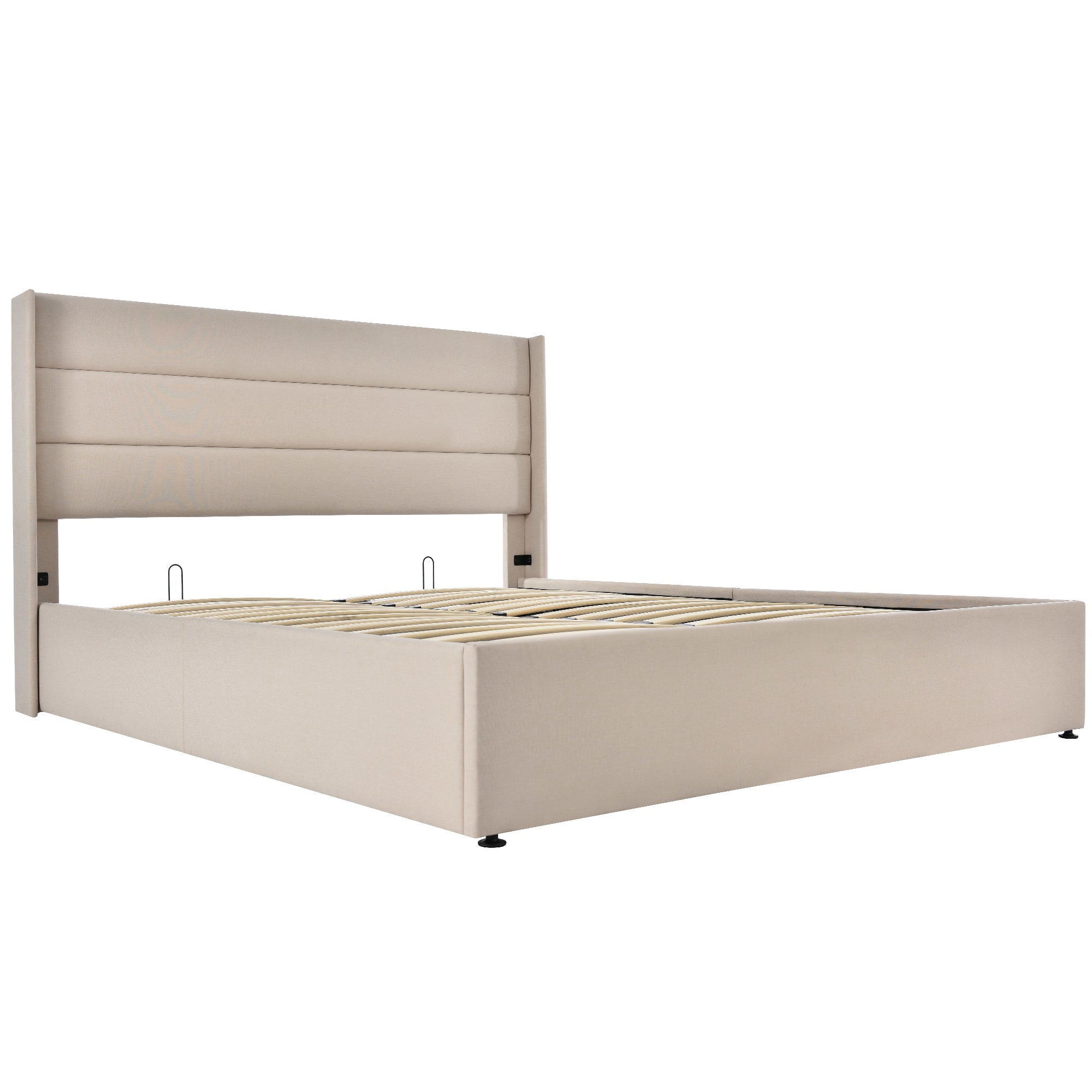 Logidon opbergbed gestoffeerd bed hydraulisch 160x200 beige matras