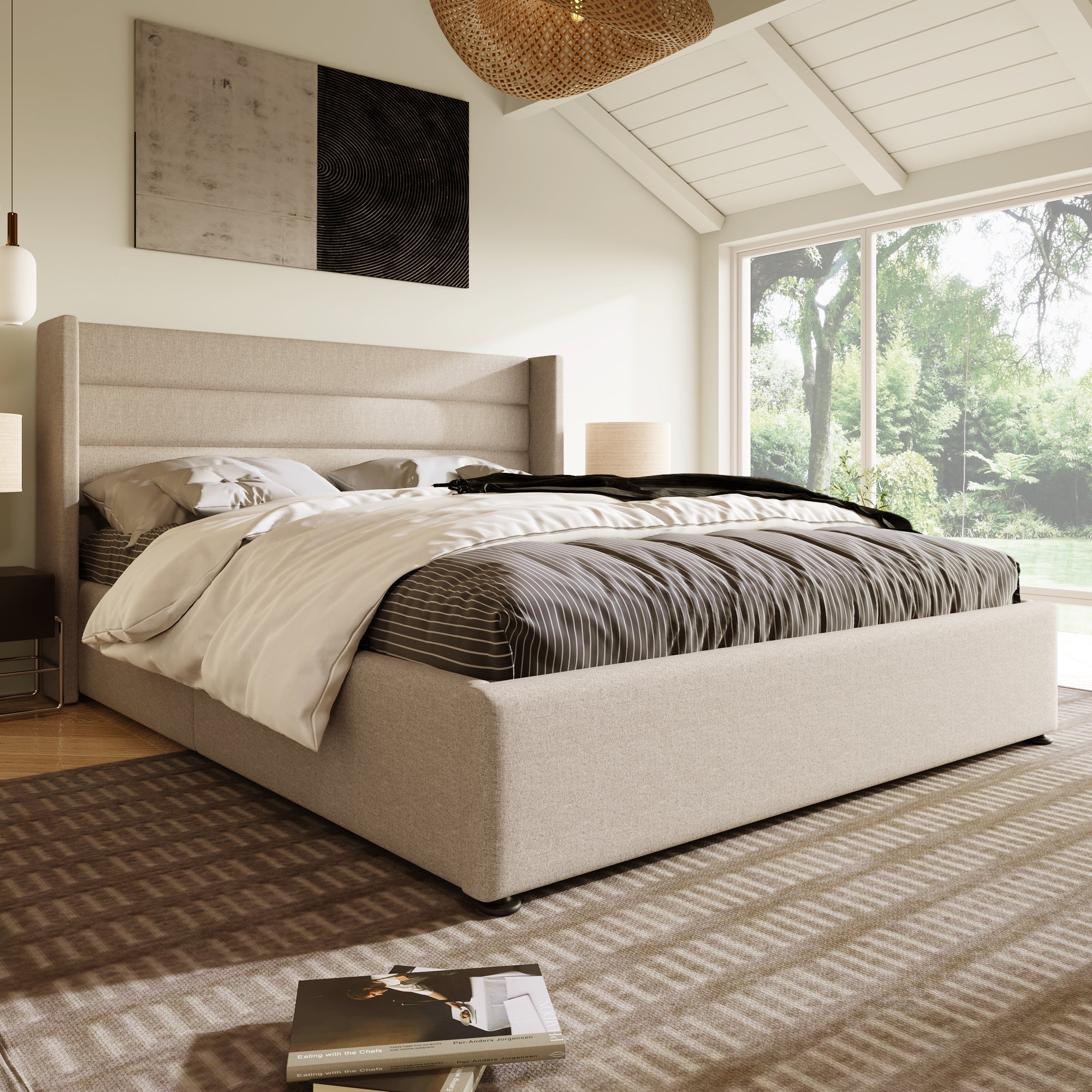 Logidon opbergbed gestoffeerd bed 160x200 beige hydraulisch