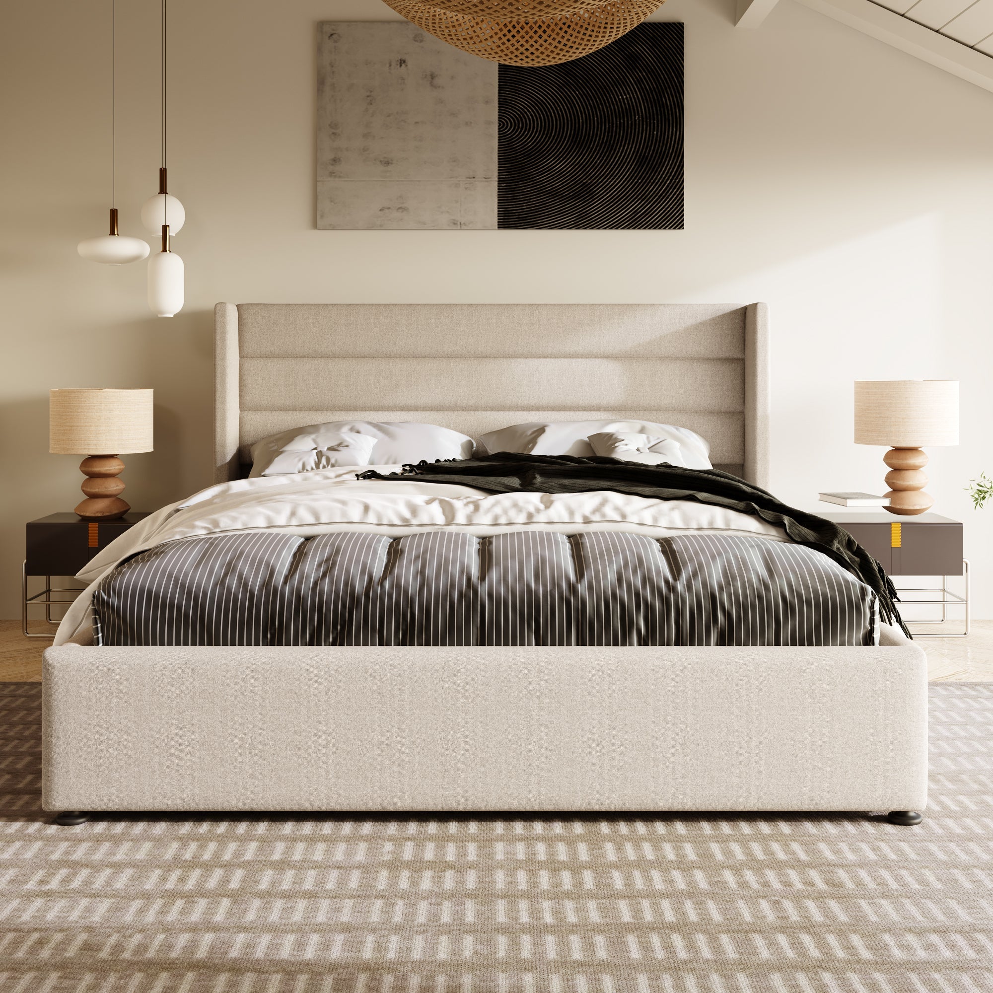 Logidon Hydraulisch Opbergbed 140x200 Beige Inclusief matras