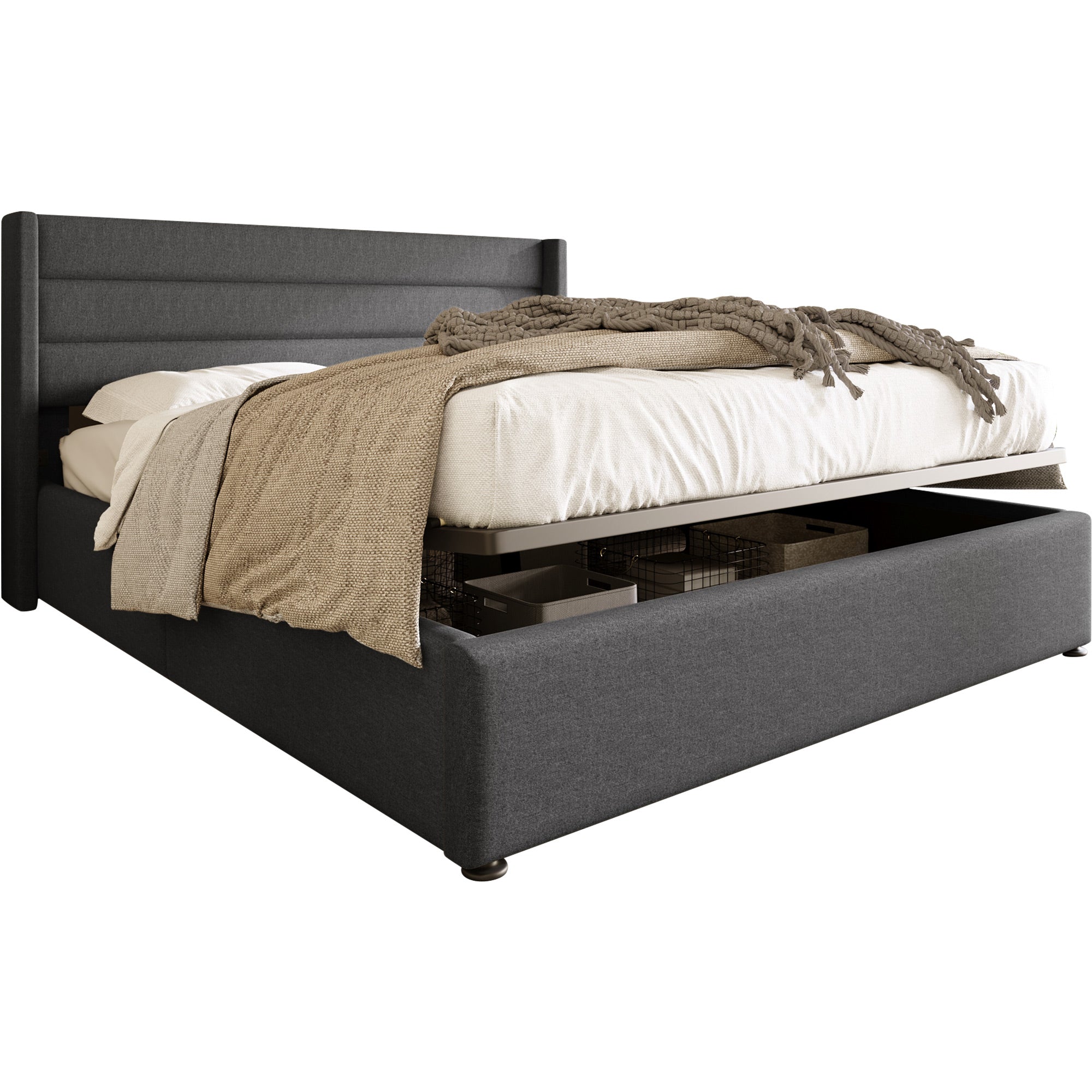 Logidon opbergbed gestoffeerd bed hydraulisch 160x200 grijs