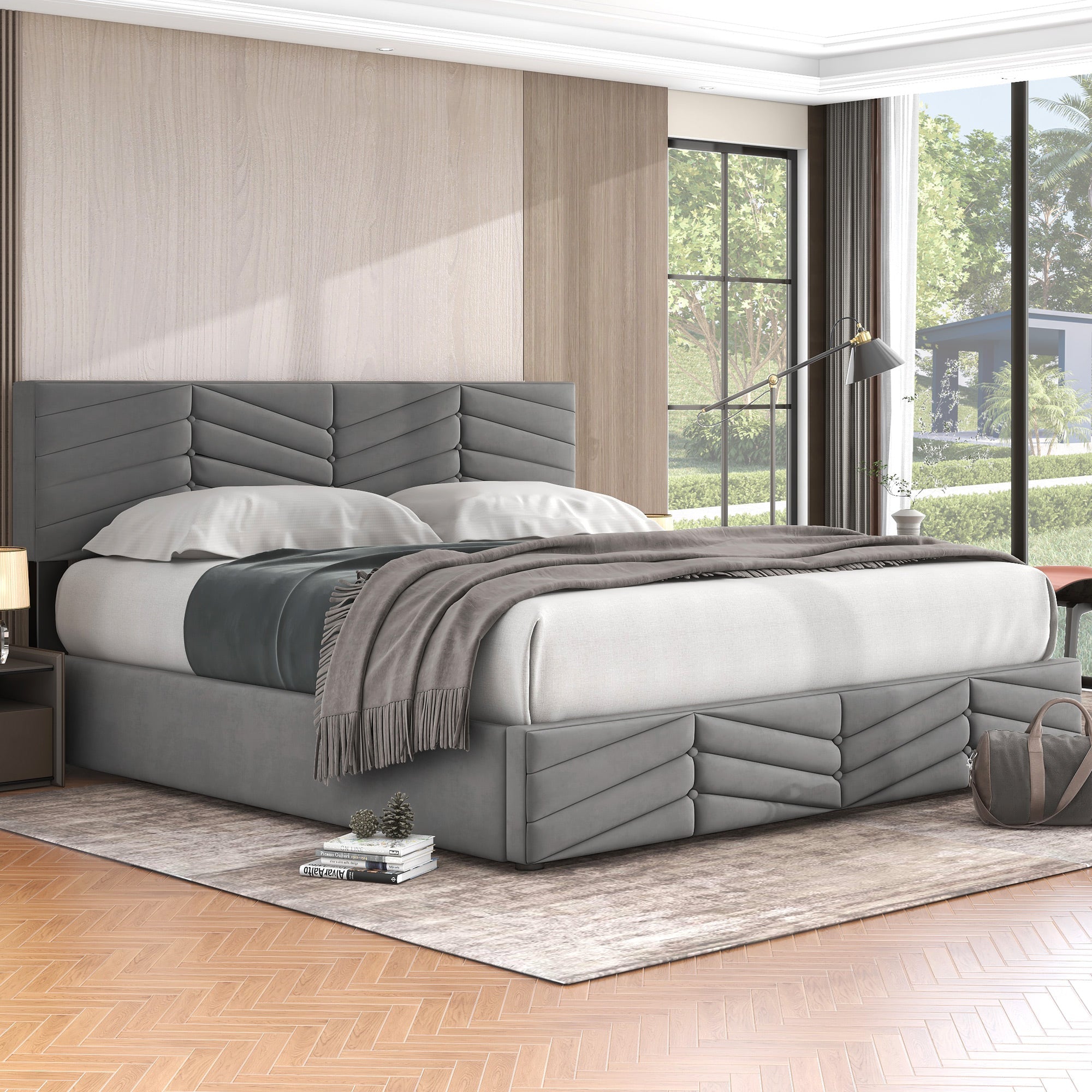 Logidon upholstered bed 160x200 gray velvet headboard adjustable