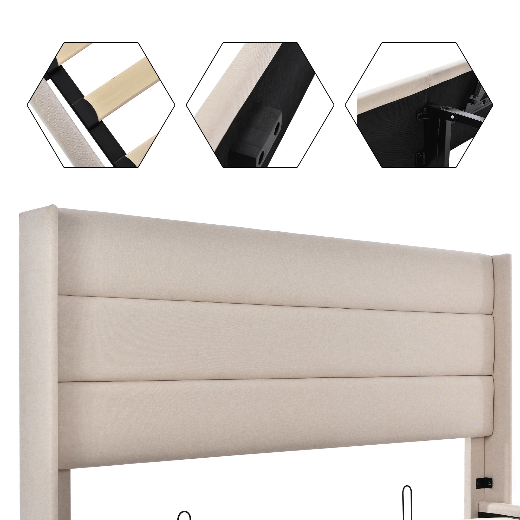 Logidon opbergbed gestoffeerd bed 160x200 beige hydraulisch