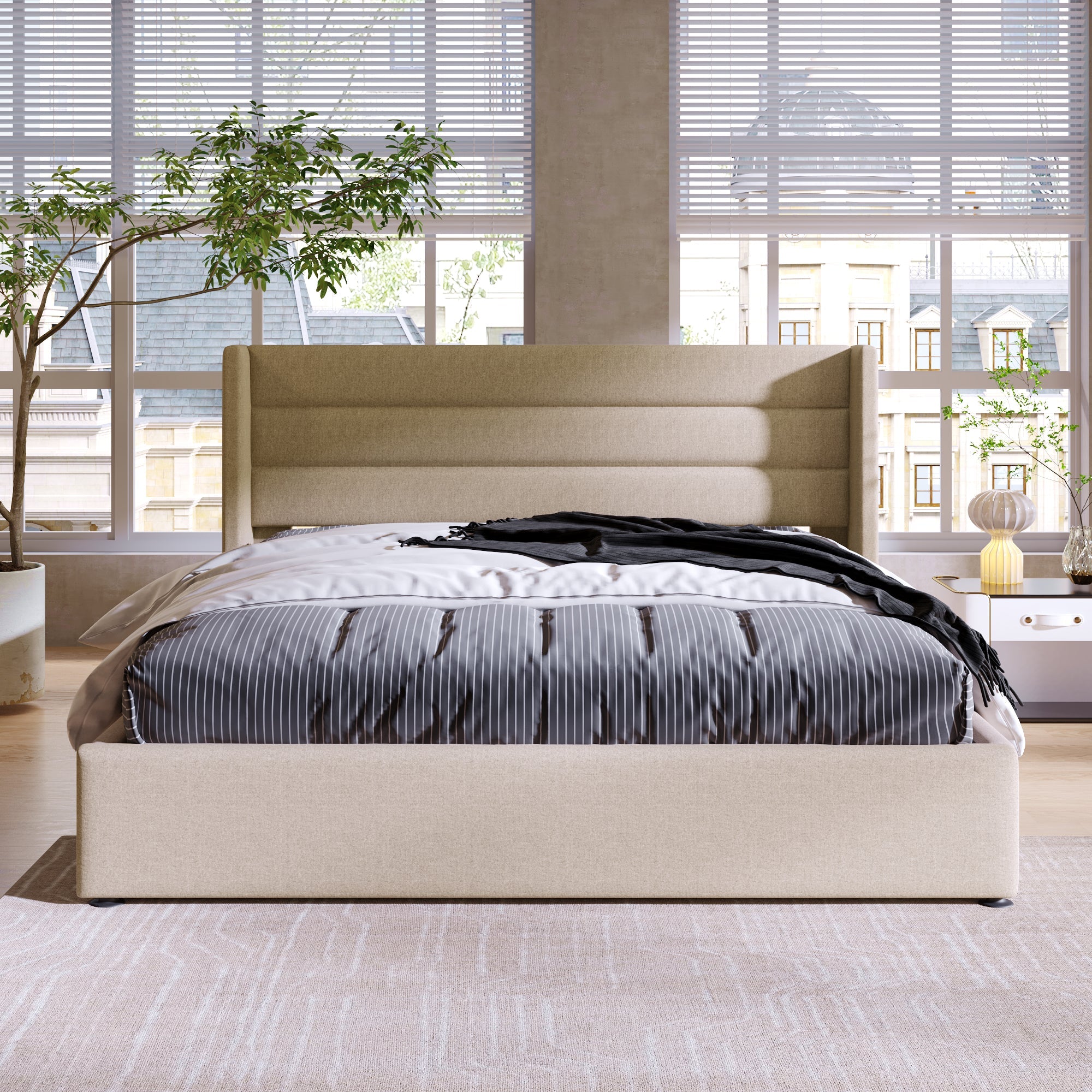 Logidon opbergbed gestoffeerd bed hydraulisch 160x200 beige matras