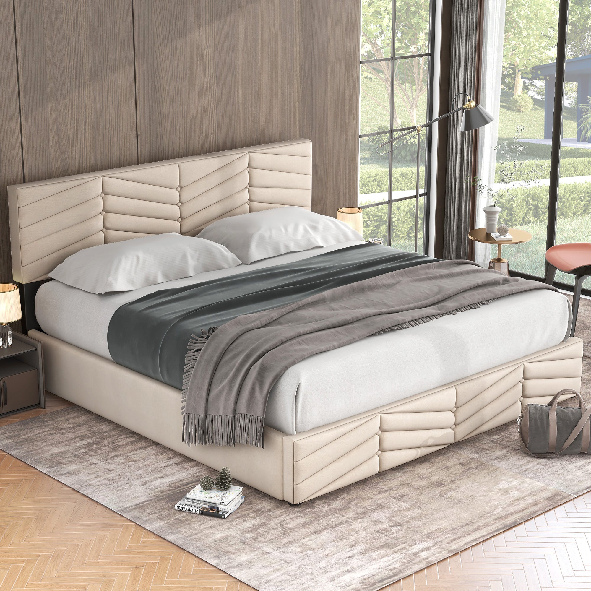 Logidon gestoffeerd bed hydraulisch functioneel bed beige 180x200