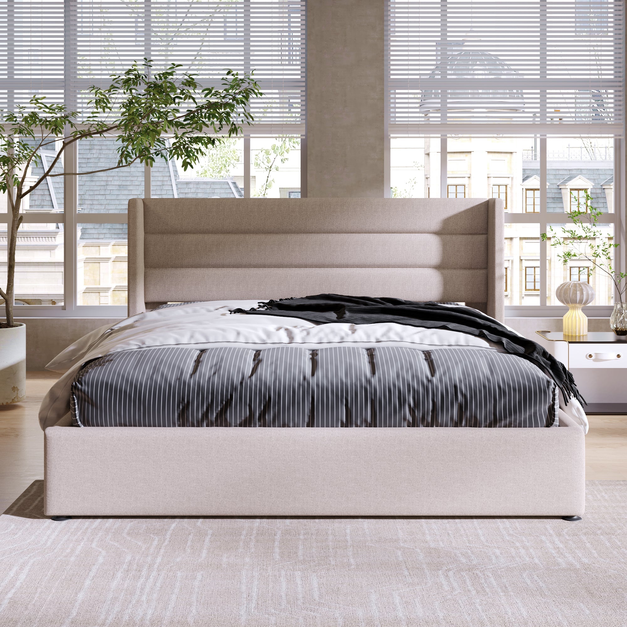 Logidon opbergbed gestoffeerd bed 160x200 beige hydraulisch