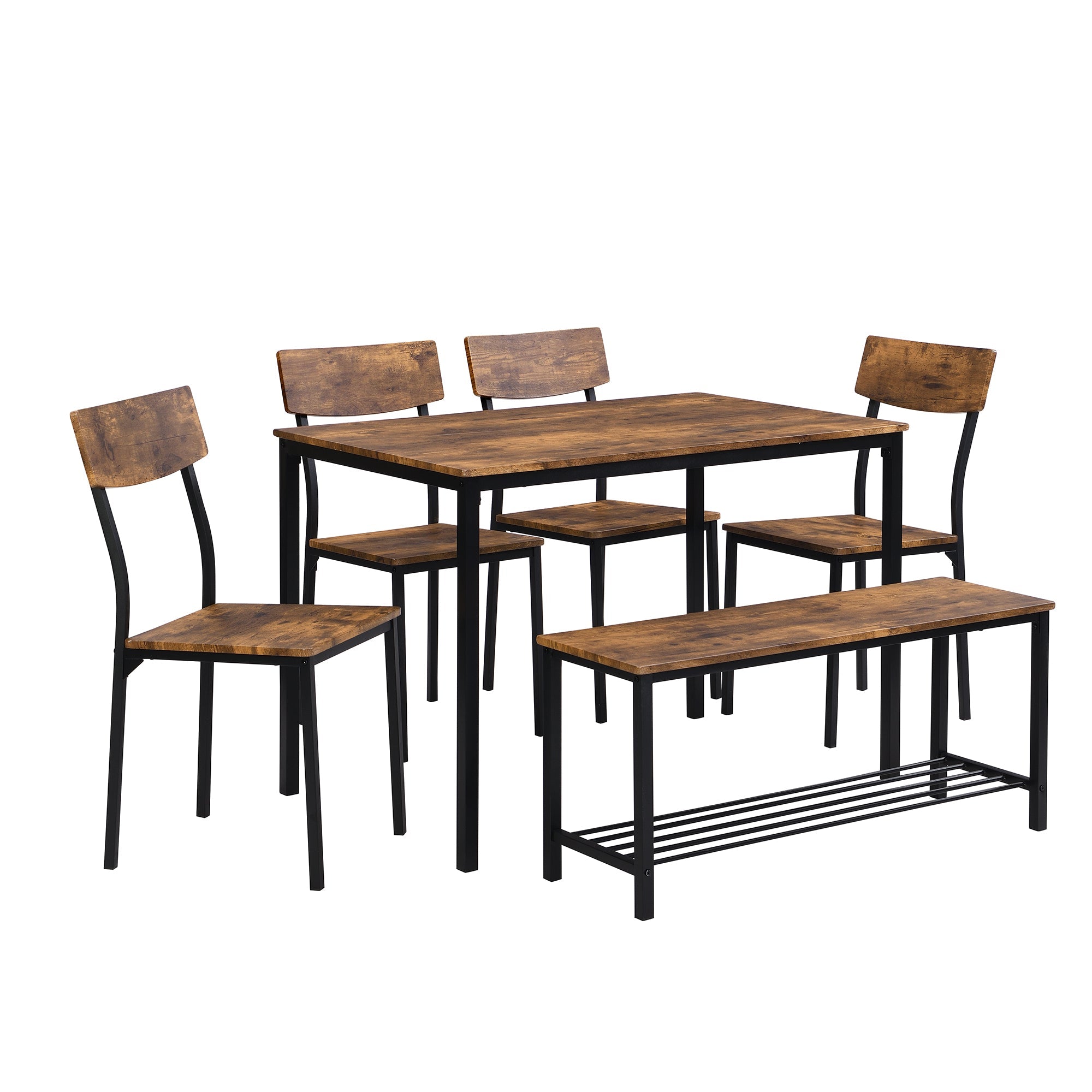 Logidon Eettafel Stoel Bankset Hout Stalen Frame Bruin