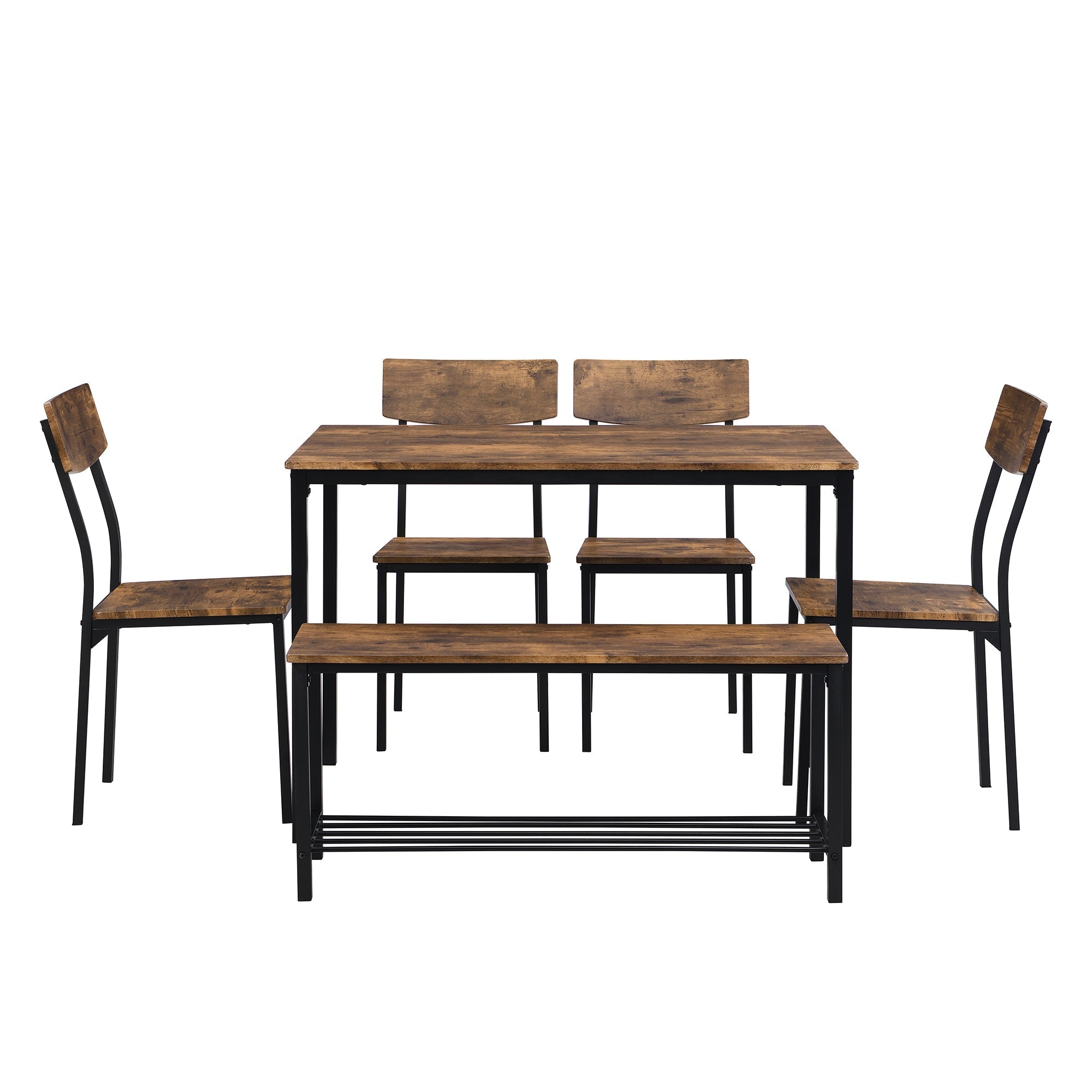 Logidon Dining Table Chair Bench Set Wood Steel Frame Brown