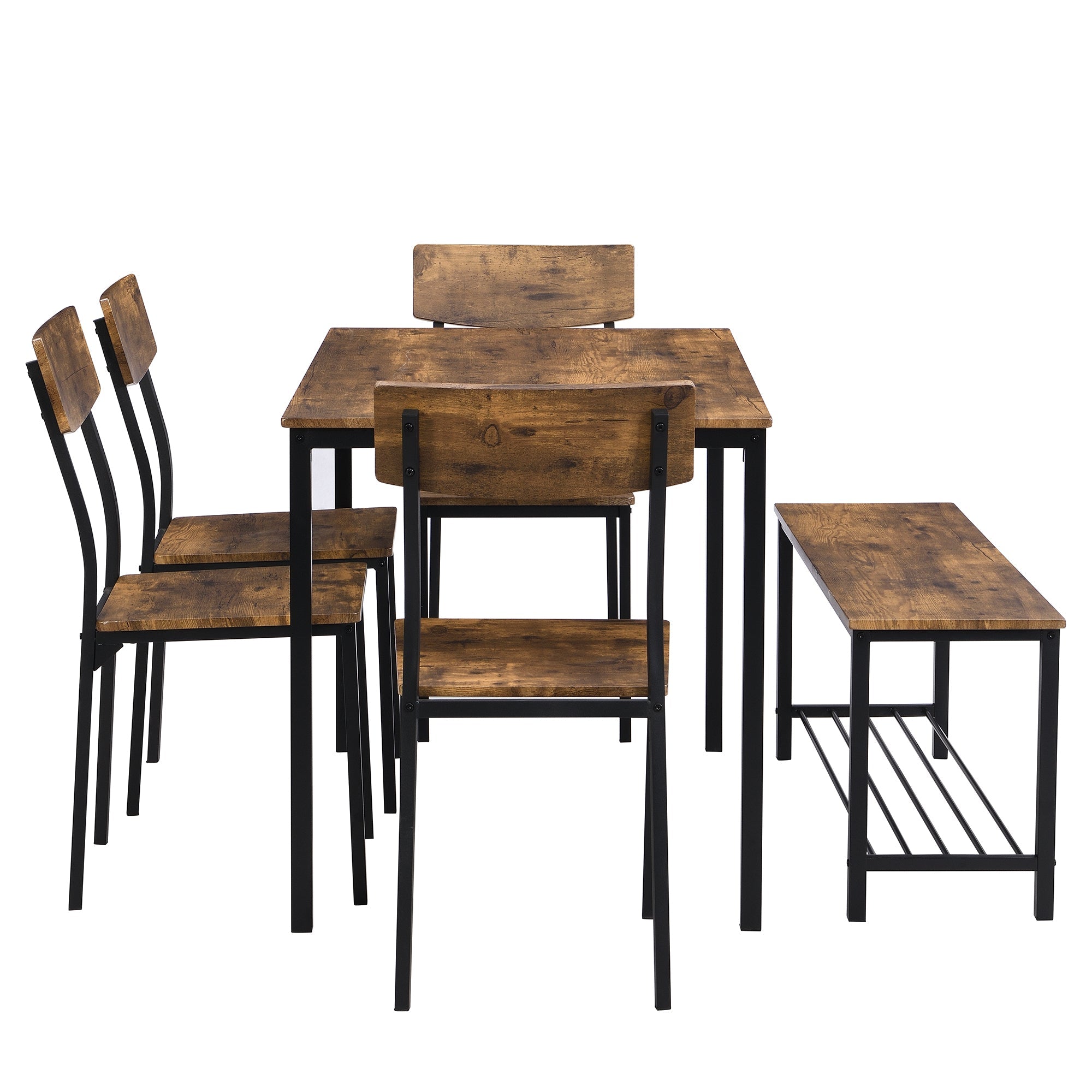 Logidon Dining Table Chair Bench Set Wood Steel Frame Brown
